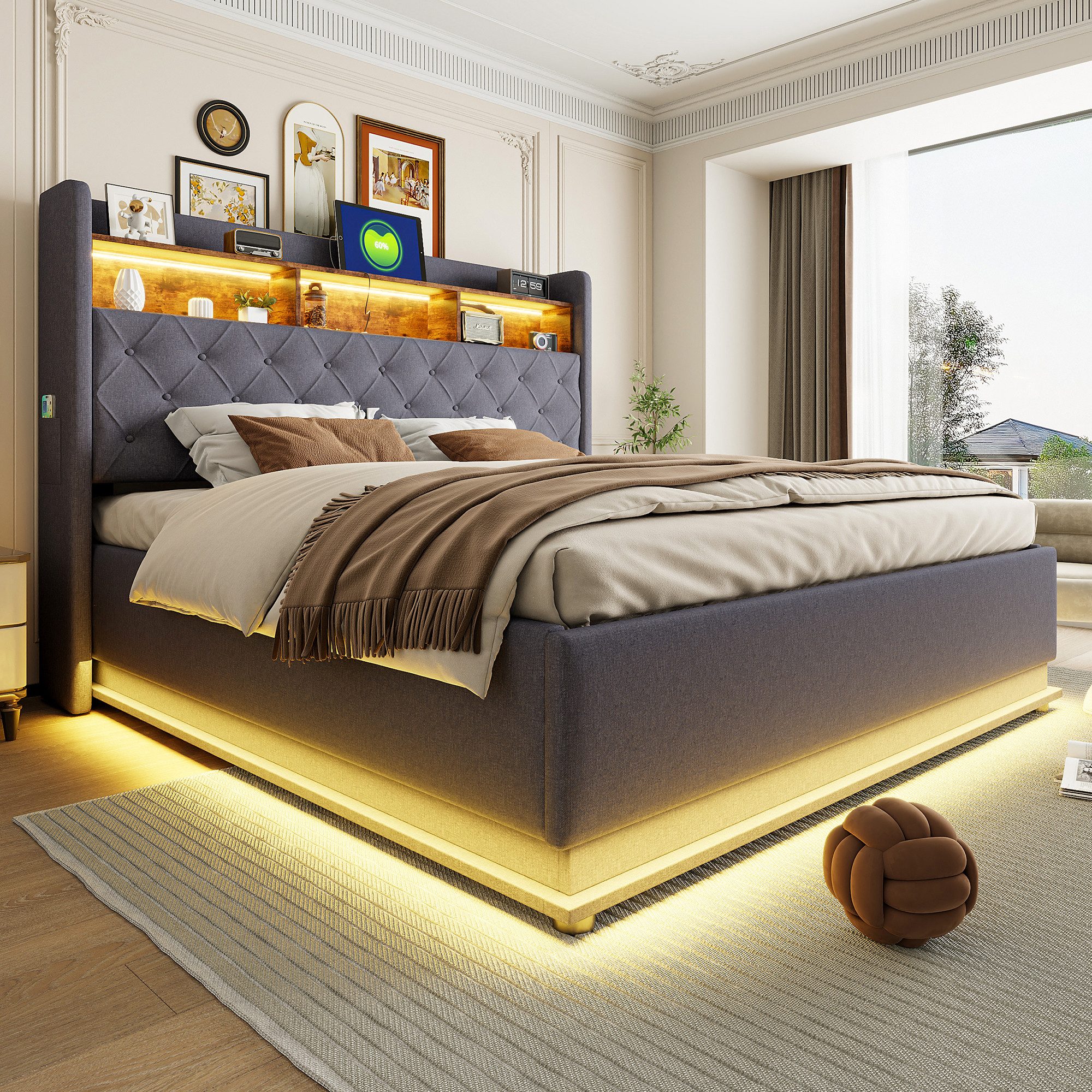 HAUSS SPOLE Polsterbett 180x200cm Stauraumbett mit USB-Ladeanschluss, LED-L günstig online kaufen