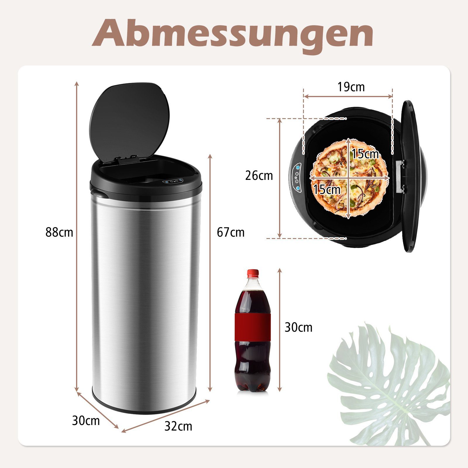 Automatischer Mülleimer 30L Edelstahl - Infrarot-Sensor, Deckel öffnet Per Handbewegung