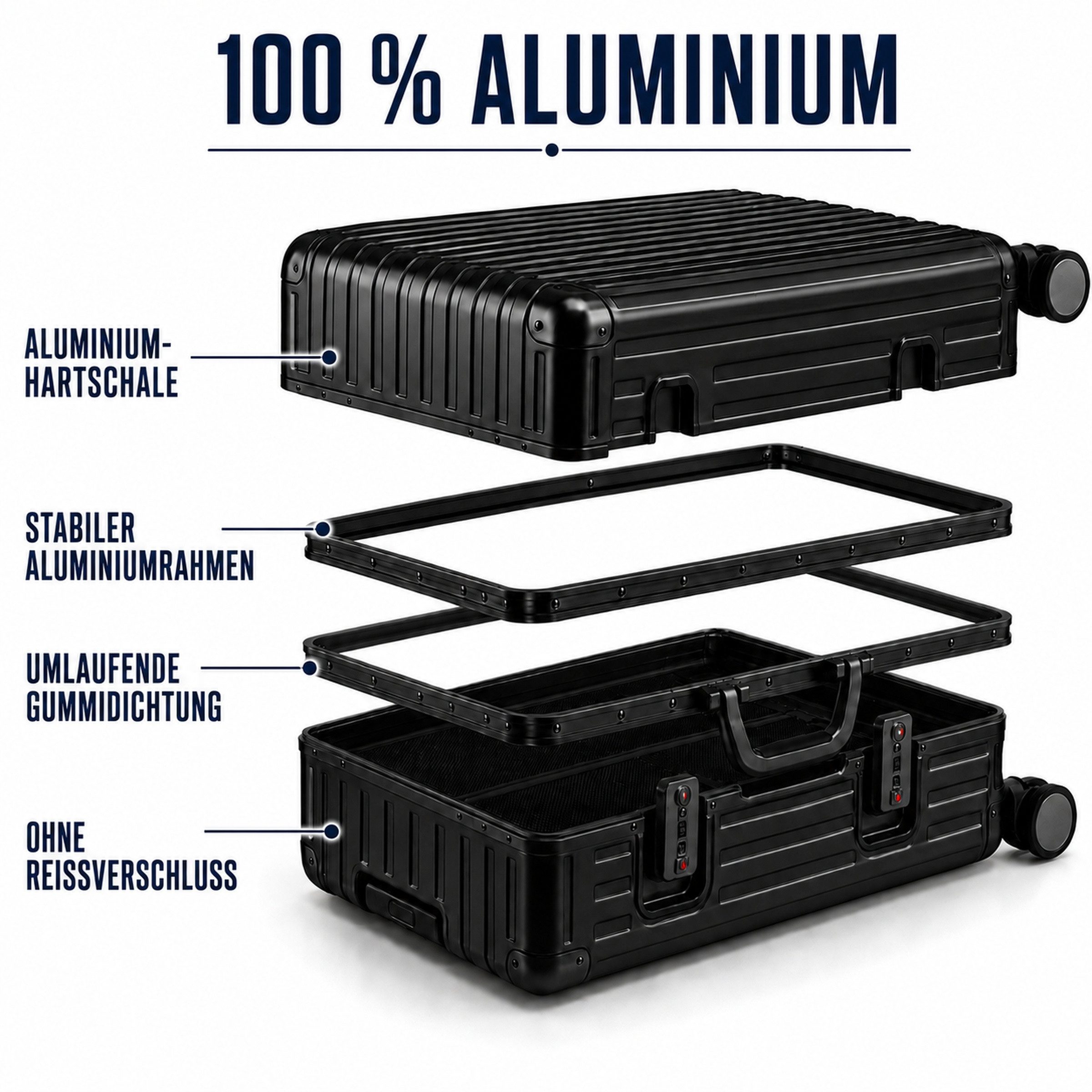 Travelhouse Koffer 100% Aluminium TOKYO M - verschiedene Farben, 4 Rollen, mit stabilem Aluminium-Gehäuse und verstärkten Ecken