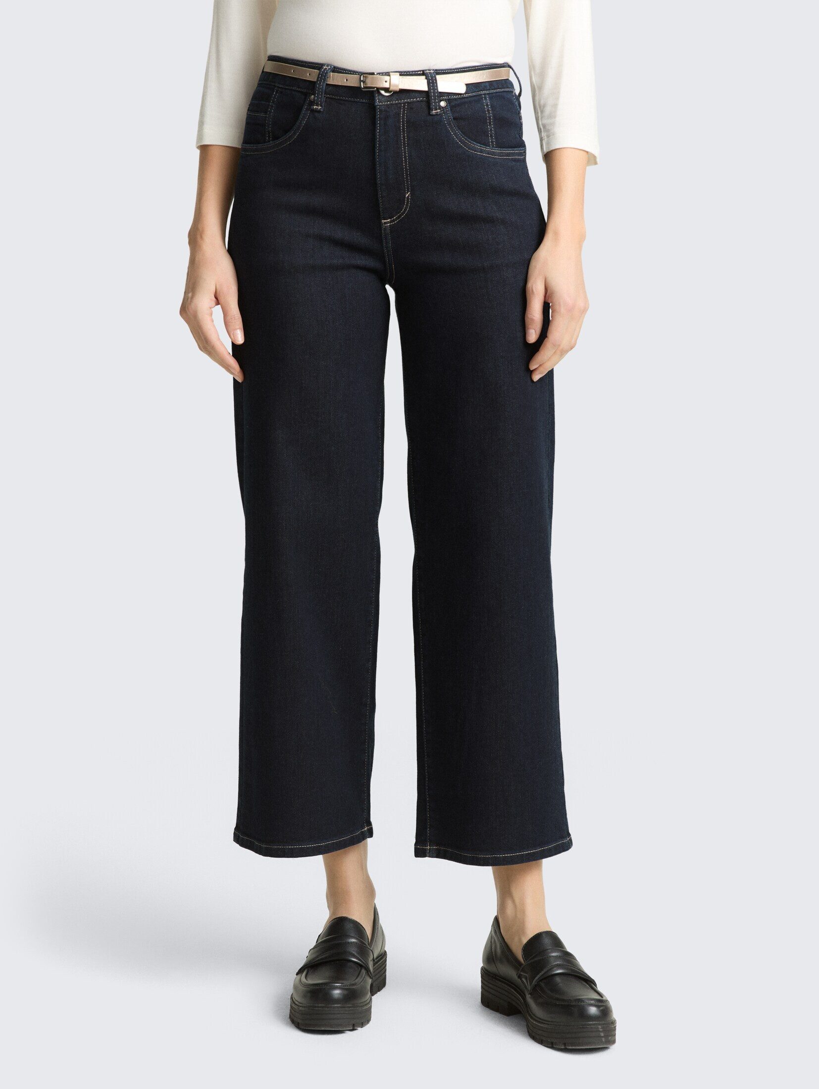 TOM TAILOR 7/8-Jeans Jeanshosen TTNELMA CULOTTE Stretch Jeans mit Gürtel