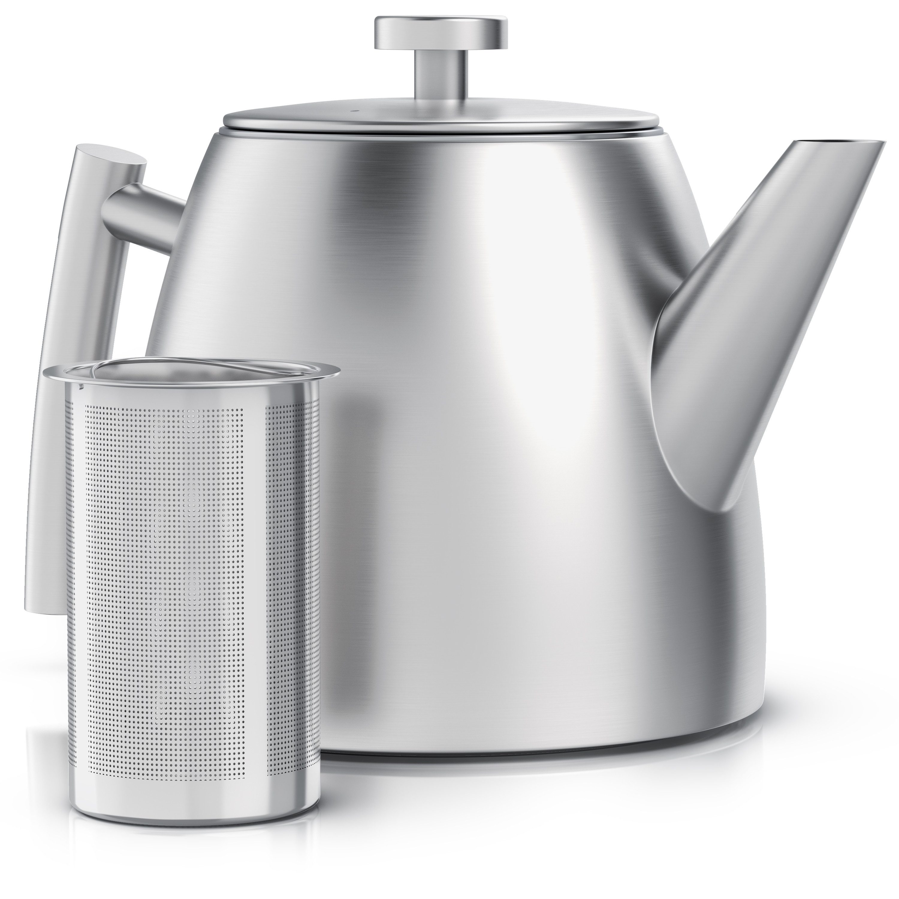 Arendo Teekanne mit Griff aus Metall, Edelstahl Isolierkanne mit Siebeinsatz, 1000 ml, 1 l, (Set, 2-St), Doppelwandige Thermo Isolierung, Kanne mit Teesieb für losen Tee