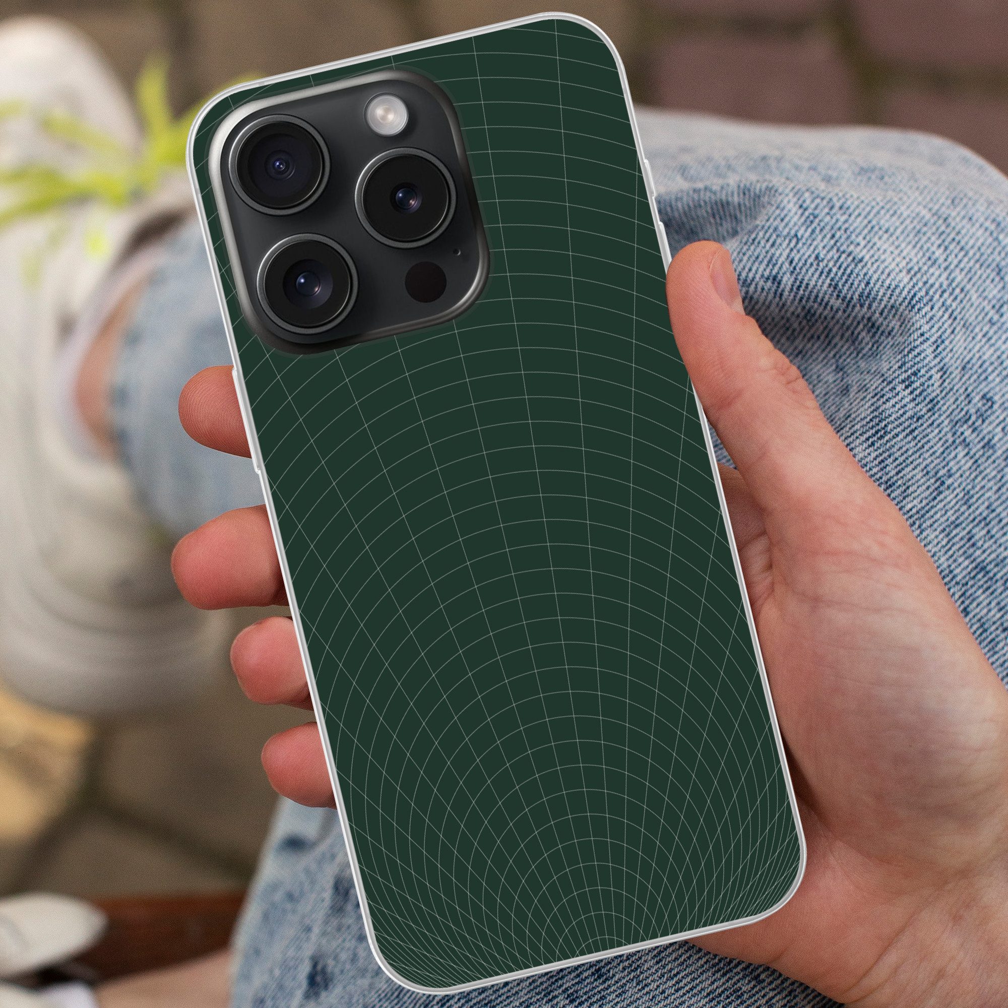 MuchoWow Handyhülle für Apple iPhone 15 Pro Tunnellinien - Grün - Abstrakt, Smartphone-Bumper, Print, Handy Schutzhülle Dünn