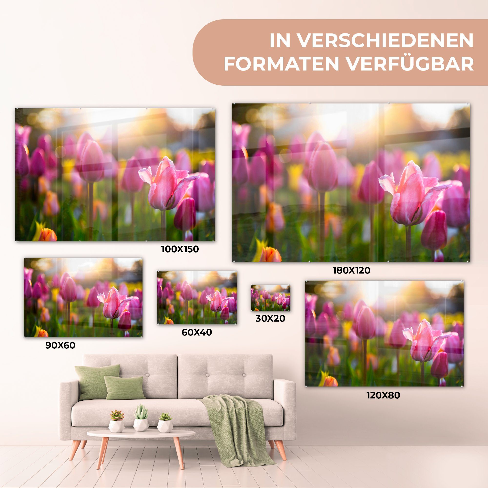 MuchoWow Wohnzimmer St), (1 & - Schlafzimmer Frühling, Farbe Acrylglasbild Tulpen - Acrylglasbilder