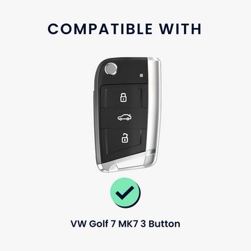 kwmobile Schlüsseltasche Hülle für VW Golf 7 MK7 3-Tasten Autoschlüssel (1-tlg), Schlüsselhülle mit Key Ring Anhänger - Cover Gold Schwarz
