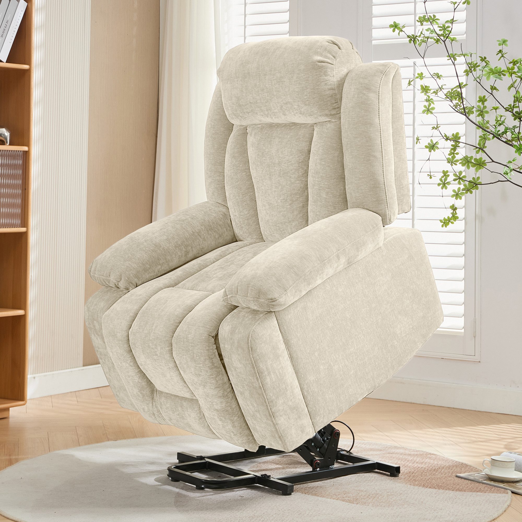 Merax Massagesessel mit 8-Punkt-Massagefunktion, Fernsehsessel mit USB-Anschluss (Chenille-Stoff, 1-St), Relaxsessel mit Heizfunktion & Hebefunktion, Staufach & Seitentaschen