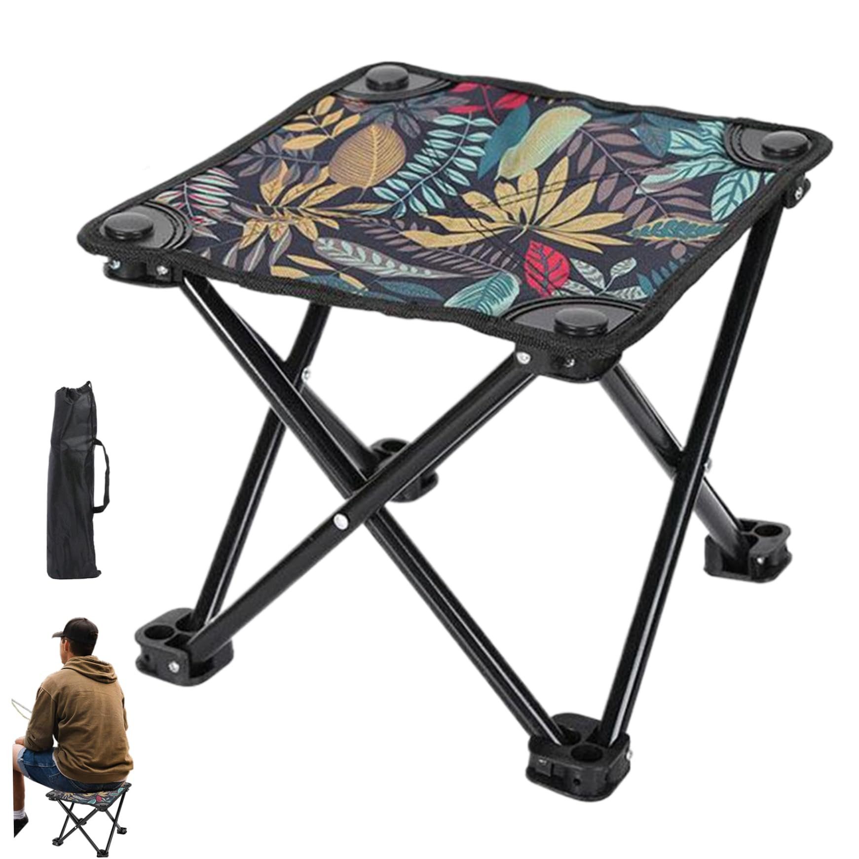 SURFOU Campinghocker Klappbarer Camping-Hocker aus Oxford-Stoff mit Tragetasche– Leichter (Kleiner Outdoor-Hocker, 34x32x32cm, Ahornblattklapphocker hält 100 kg, tragbarer, Oxford tragbarer Stuhl mit Metallrohr zum Rucksack, Camping, Fischen mit Aufbewahrungsbeutel, 1 St)
