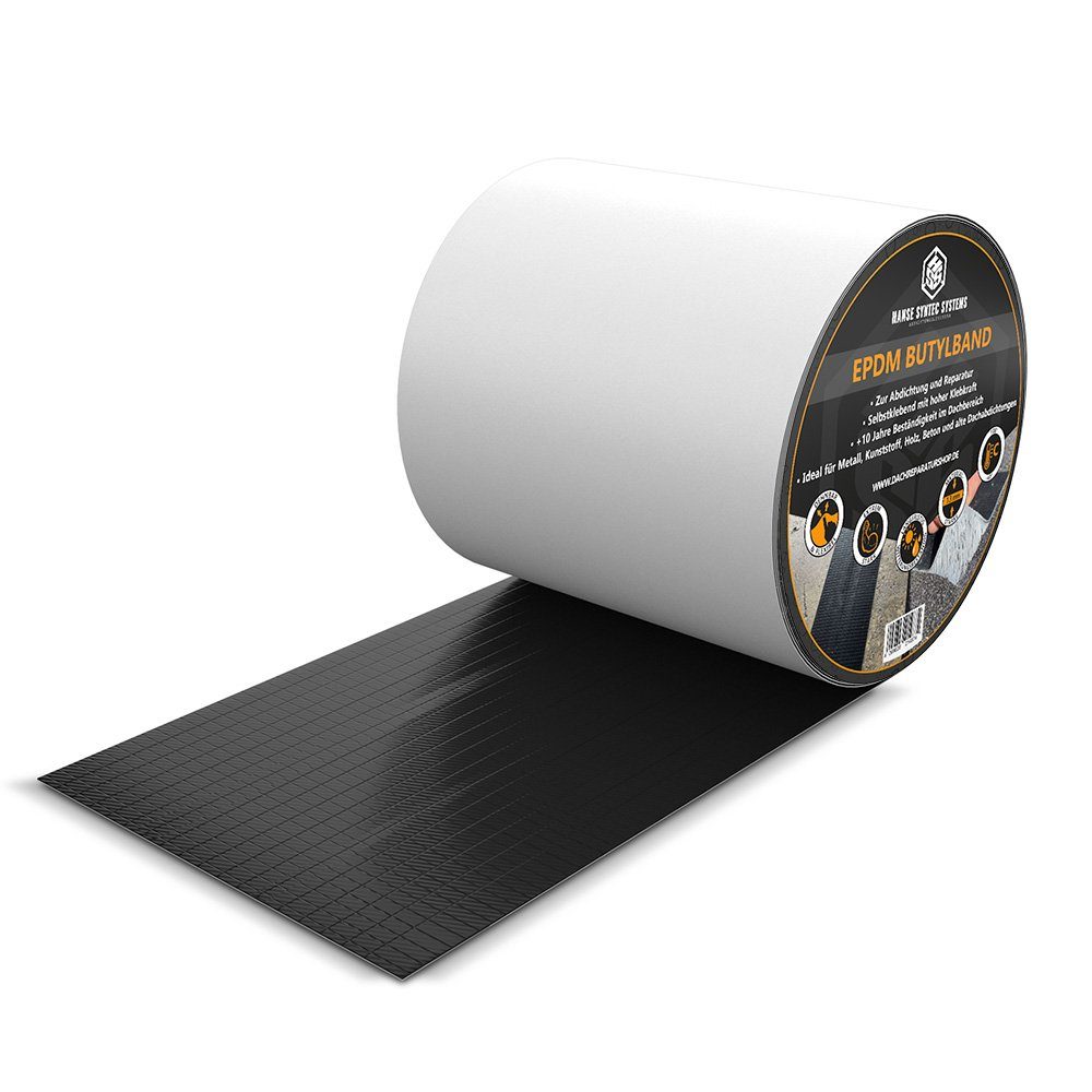 Hanse Syntec Systems Dichtband HSS Butylband EPDM, wasserdicht, gewebeverstärkt, 10cm x 5m schwarz gewebeverstärkt, EPDM Gummi Oberlage, flexibel, robust
