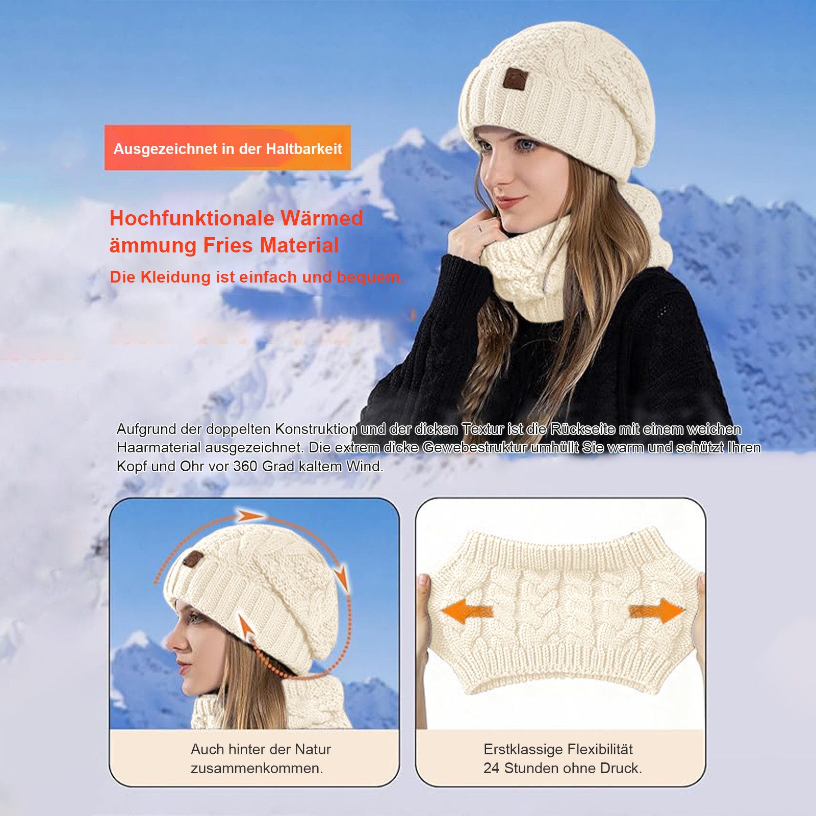 MODFU Strickmütze Damen Wintermütze und Schal Set Strickmütze (Warm gefütte günstig online kaufen