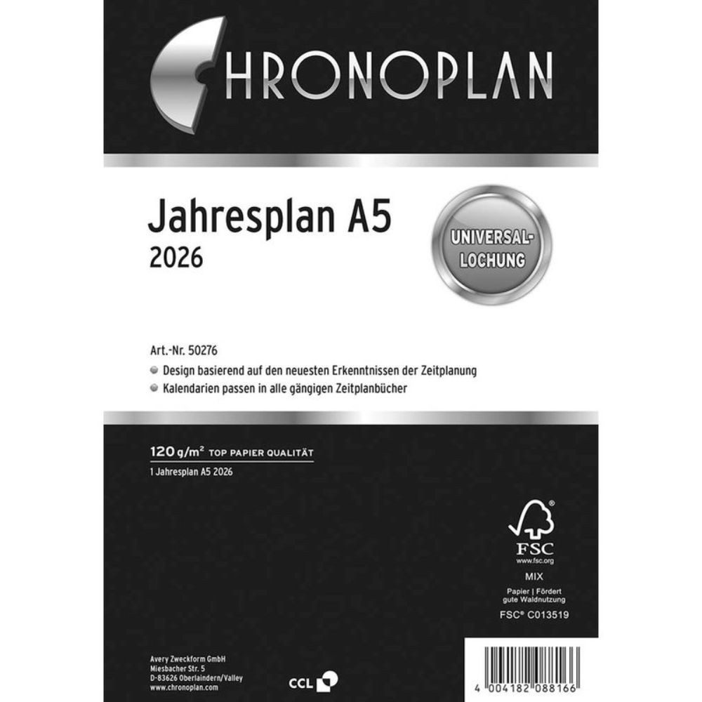 AVERY Terminkalender CHRONOPLAN 50276 Kalendereinlage 2026 A5 (Jahresplaner)