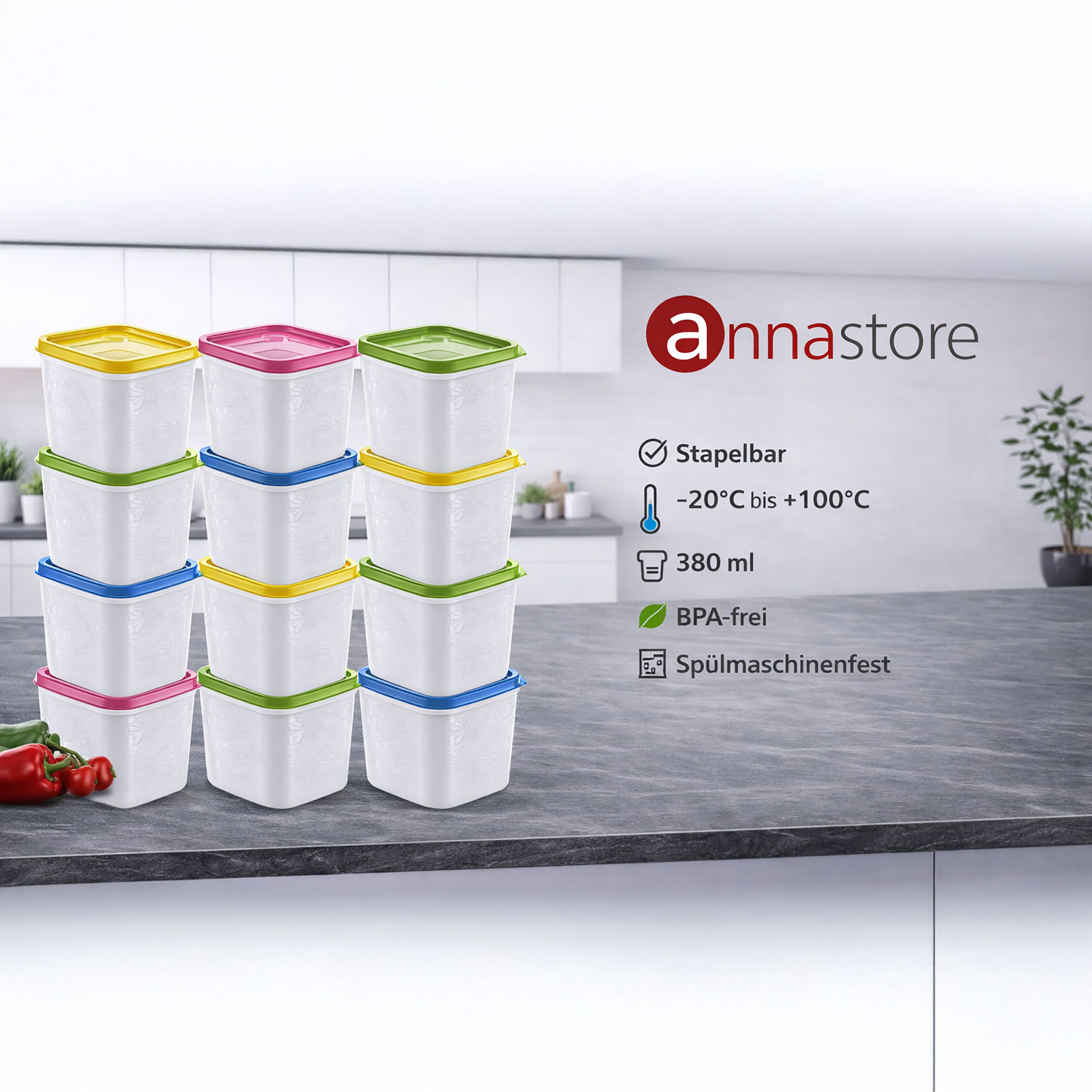 Annastore Vorratsdose Hochwertige Tiefkühldosen - Gefrierdosen - Tiefkühlboxen, von -20°C bis + 100°C - Gefrierboxen Luftdicht – Bild 2 von 5