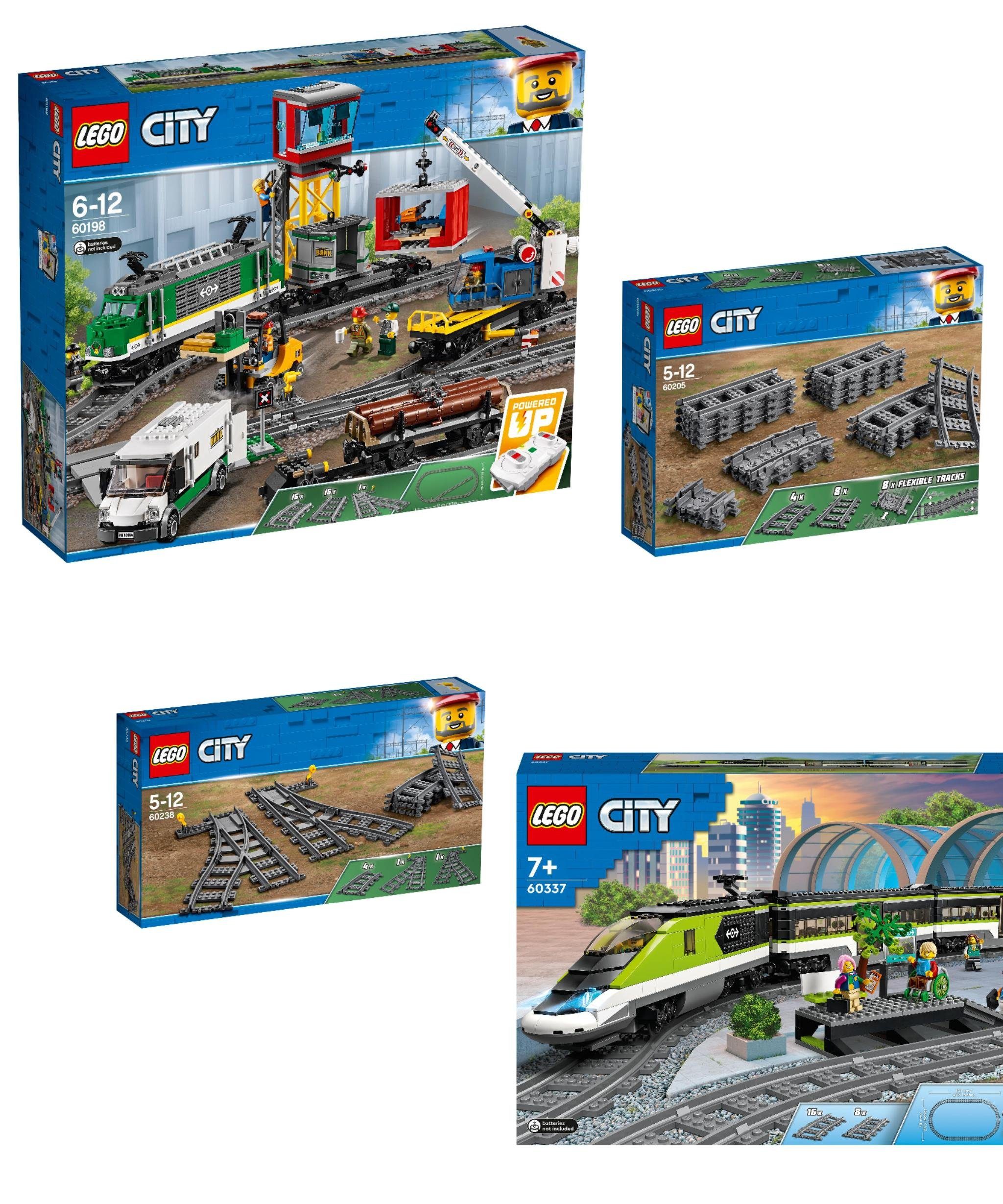 LEGO® Konstruktions-Spielset City 4er Set: 60198 Güterzug + 60205 Schienen  + 60