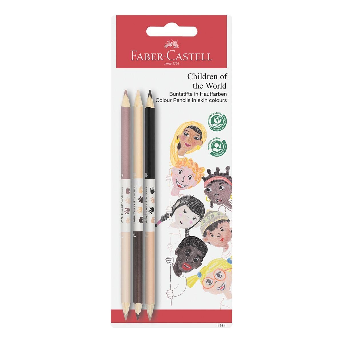 Faber-Castell Buntstift Children of the World, (3-tlg), 2 Farben pro Stift, mischbar