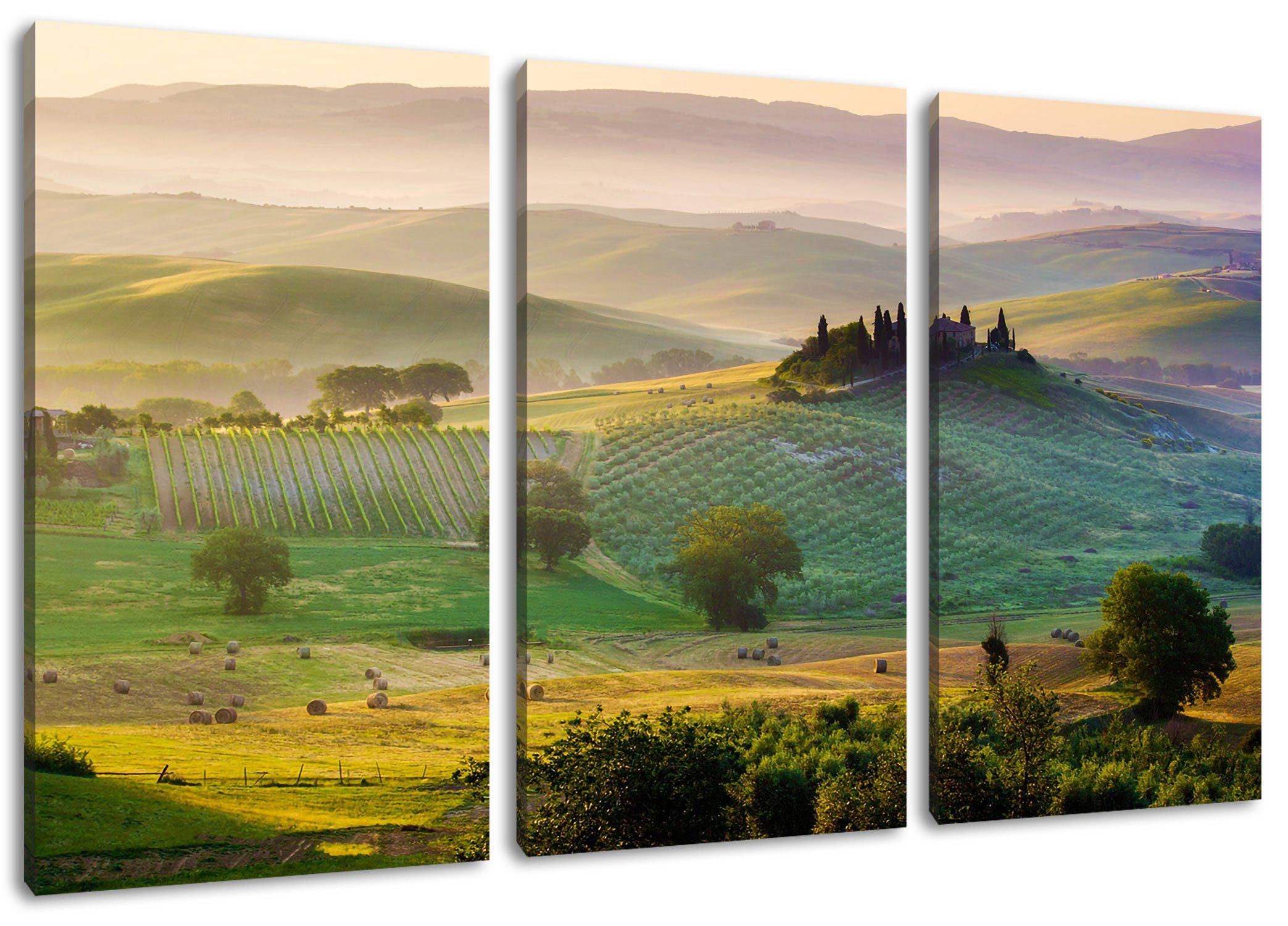 Pixxprint Leinwandbild Toskana Landschaft, Toskana Landschaft 3Teiler (120x80cm) (1 St), Leinwandbild fertig bespannt, inkl. Zackenaufhänger