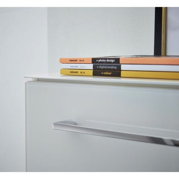 Lomadox Schreibtisch MONTERO-01, Büromöbel Set weiß mit Glasfronten mit Container : 210x120x37 cm