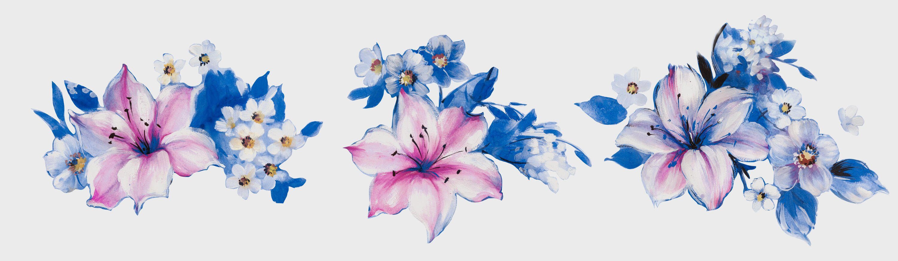 Blumen Wandtapete, Fototapete matt, Muster wandmotiv24 Blau, glatt, Vliestapete Motivtapete,