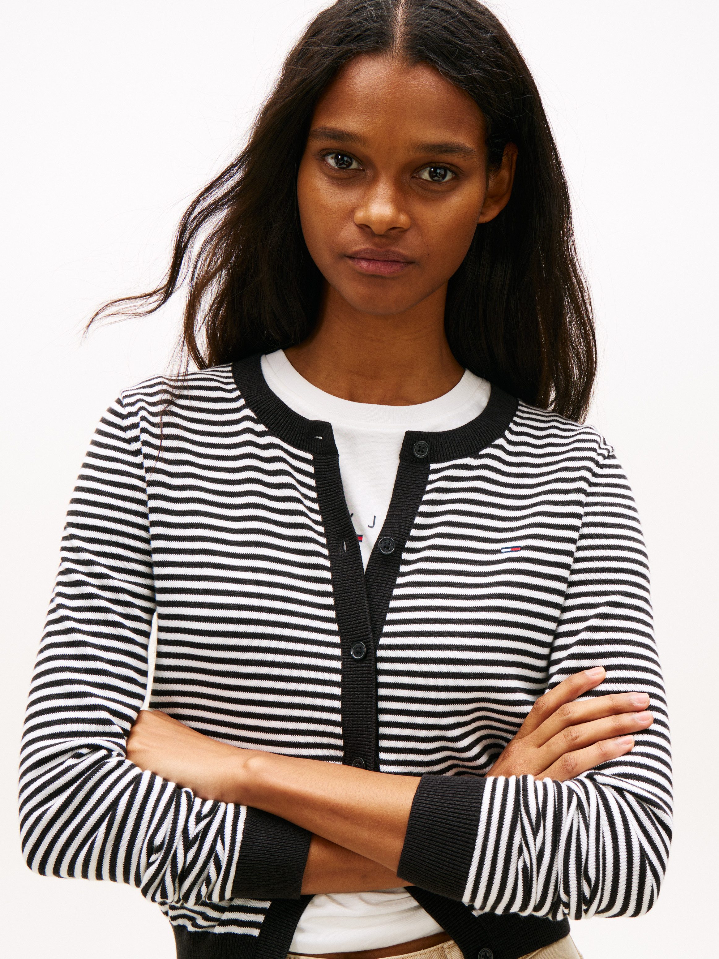 Tommy Jeans Strickjacke TJW ESSENTIAL CREW NECK CARDIGAN Baumwolle