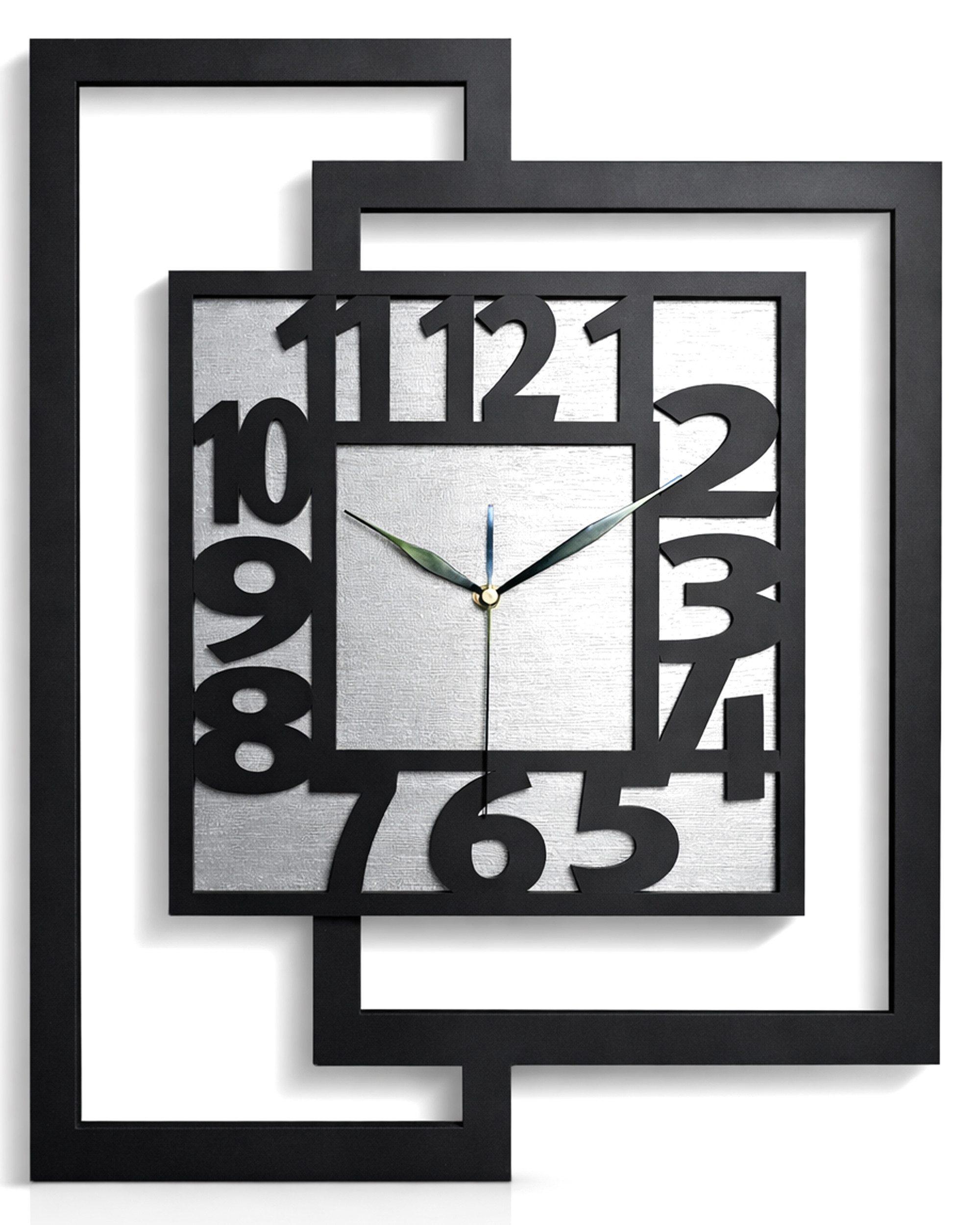 ORNAMENTI Wanduhr Große handgefertigte,moderne aus Holz, Hingucker,44 x 56 cm (Rechteckig vertikal, ohne Tickgeräusche für Wohnzimmer lesbare Ziffern)