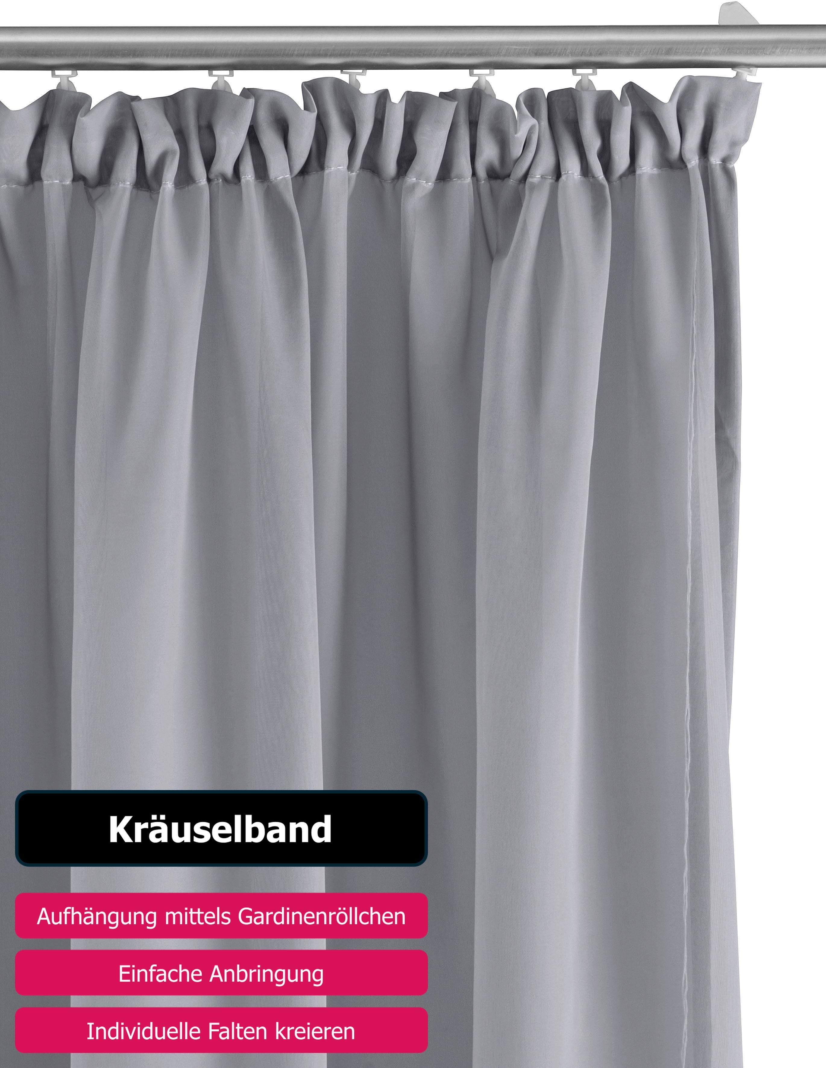 OTTO home Gardine XANA 1er- und 2er-Pack, Kräuselband, Topseller! (1 St), Kräuselband, transparent, Voile, Bestseller, einfarbig, 1 bzw. 2 Schals, pflegeleicht, – Bild 4 von 5