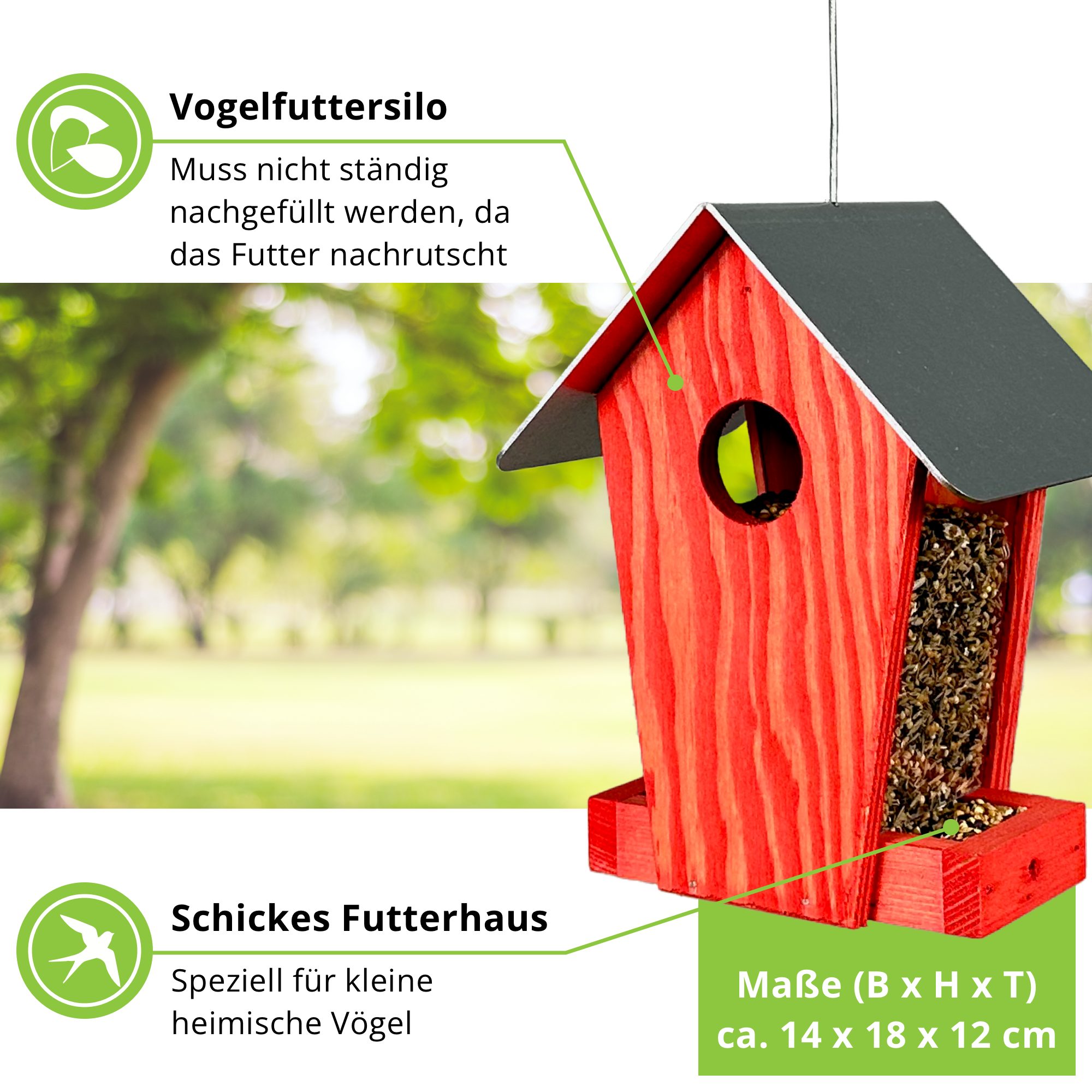 gartenetage Vogelhaus Streufuttersilo Schweden – Bunte Vogelfütterung für Ihren Garten, Wetterfestes Design, Einfache Handhabung, Für Wildvögel