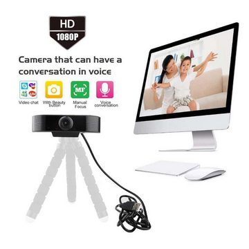 Daskoo Webcam Webkamera 30FPS FHD 1080p USB 2.0 Plug & Play, Full HD-Webcam (Mikrofon, mit Stativ für Laptop PC)