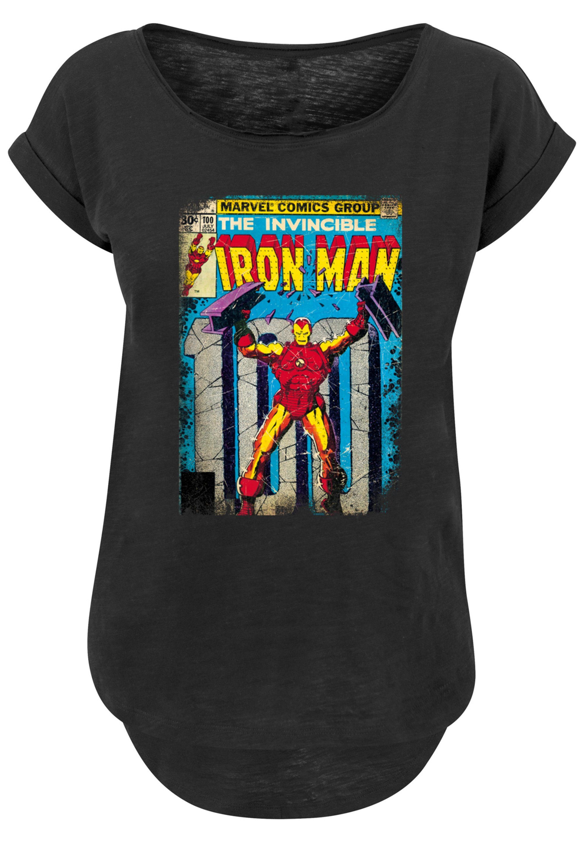 Damen black Long F4NT4STIC Slub Tee Man Kurzarmshirt Iron with Marvel Cover Ladies (1-tlg)