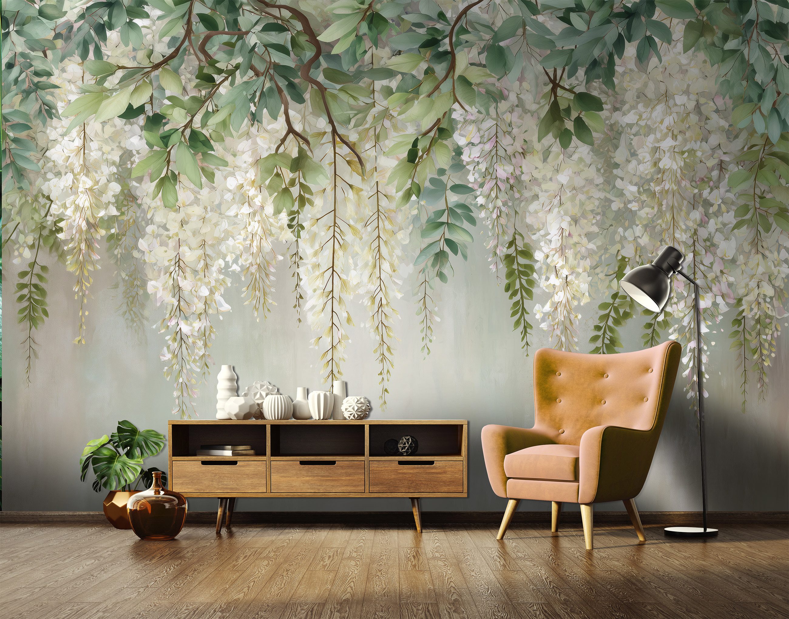 Wallarena Fototapete Blätter Hängend - Mehrfarbig - Elegant - Vlies - Schlafzimmer, glatt, (2 St), 100x70cm