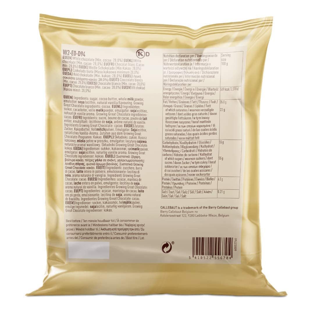 Callebaut Schokolade CALLEBAUT, Receipe No. W2 - Kuvertüre Callets, Weiße Schokolade, 1 x