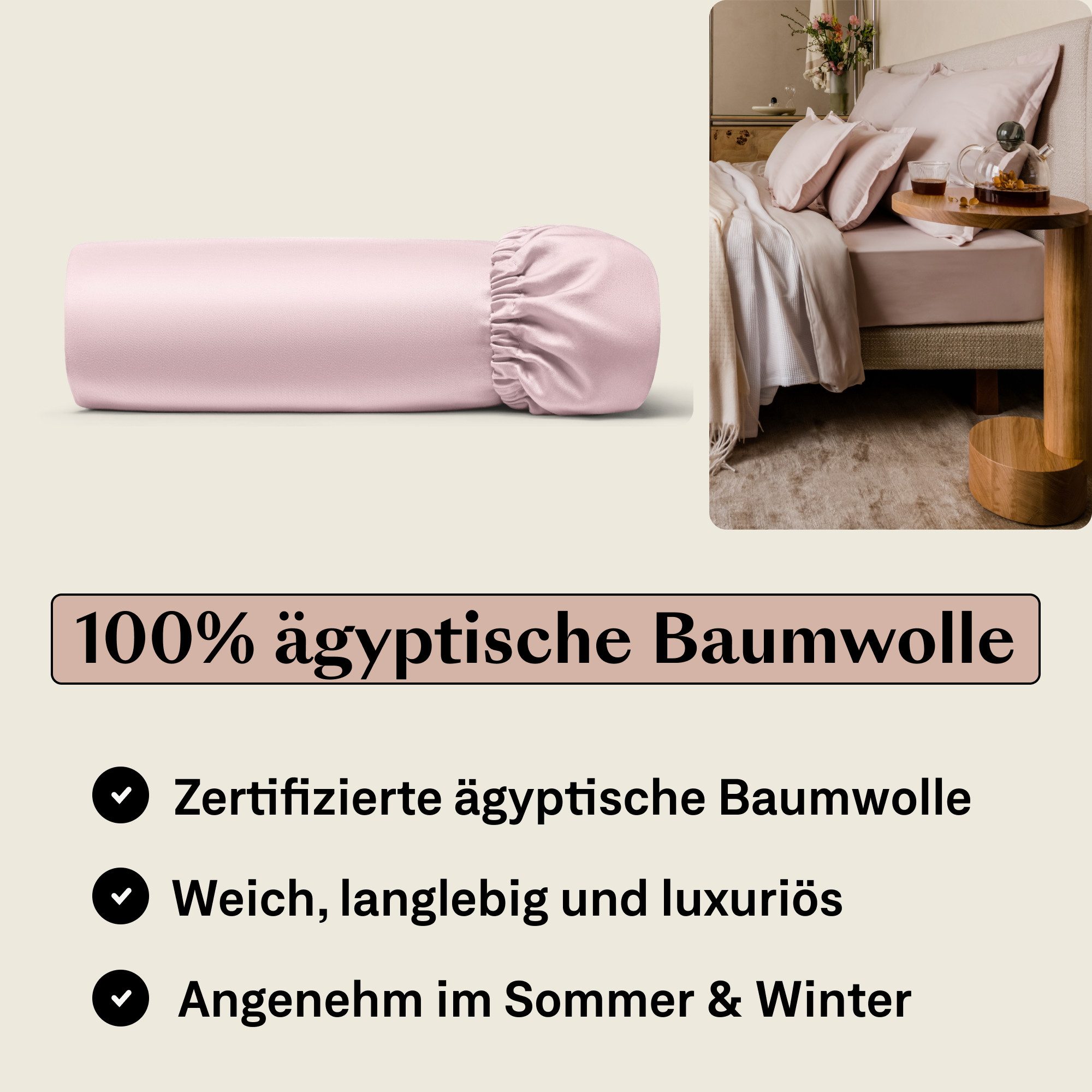 Amqua Spannbettlaken, Premium Mako Satin Spanntuch, günstig online kaufen