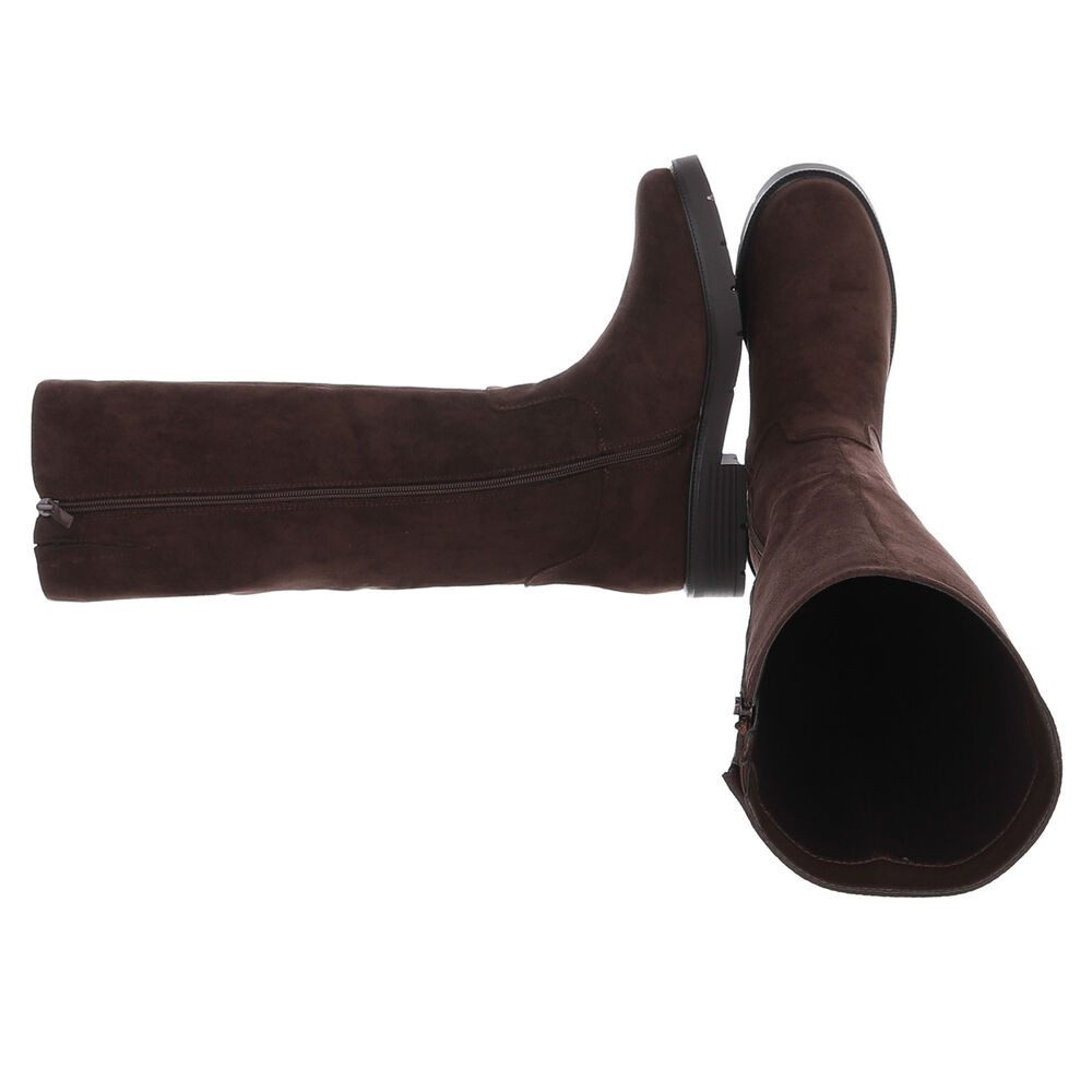Ital-Design Damen Langschaftstiefel mit Reißverschluss und Profilsohle Stiefel (92299625) Blockabsatz Flache Stiefel in Braun – Bild 2 von 5