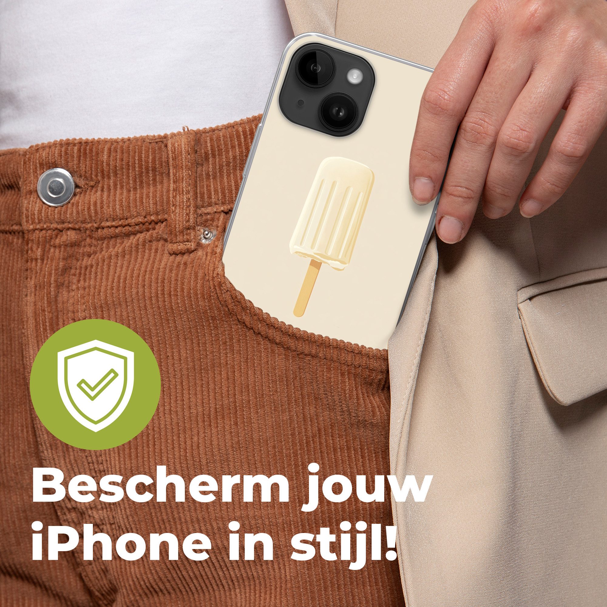MuchoWow Handyhülle für Apple iPhone 14 Minimalistisch - Wassereis - Stick - Beige, Smartphone-Bumper, Print, Handy Schutzhülle Dünn