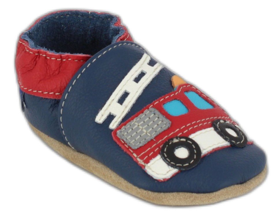 Beck Krabbelschuh Feuerwehr Krabbelschuh (weiche, leichte, flexible Lauflernschuhe, für die allerersten Schritte im Leben) chromfrei gegerbtes Leder, seitliche Gummizüge