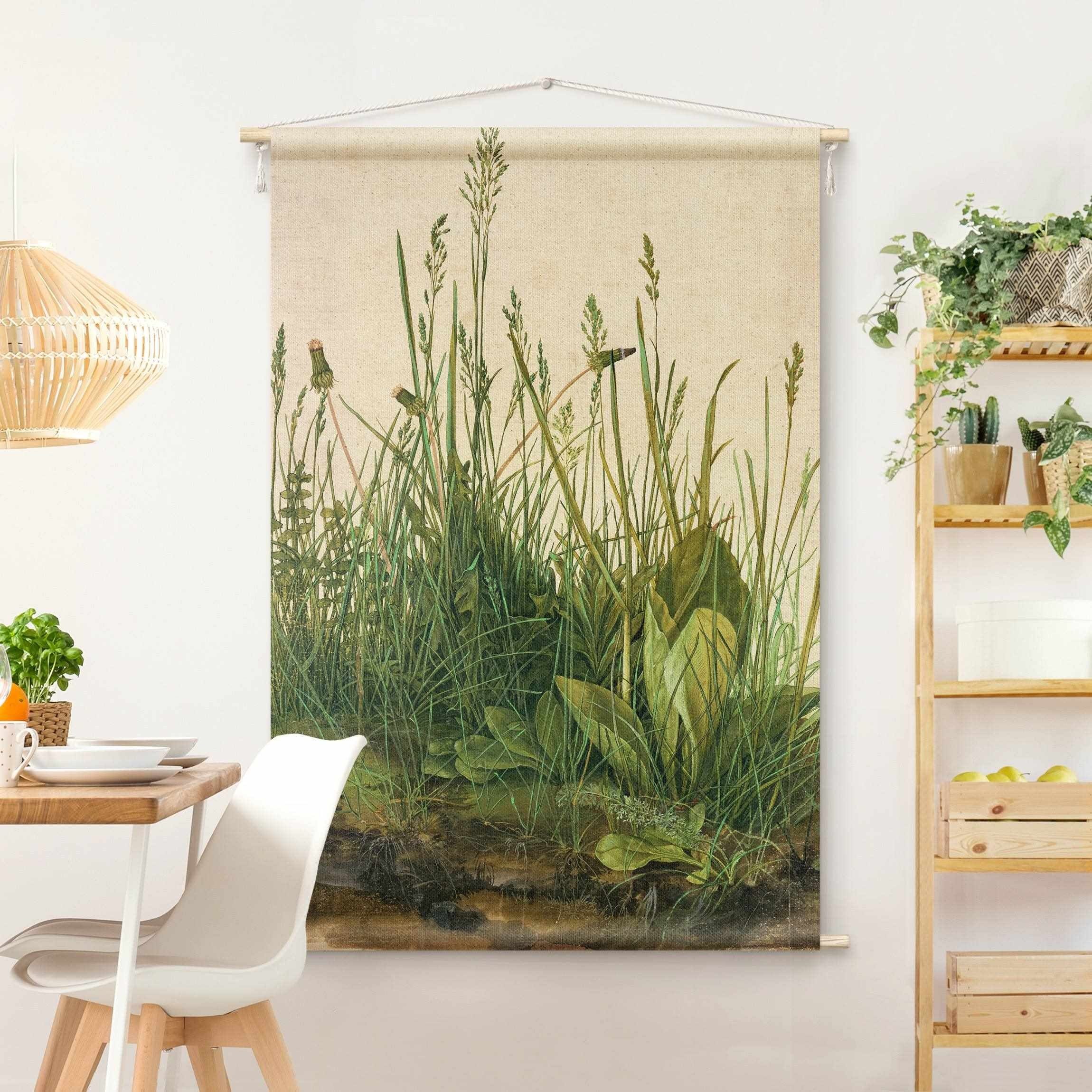 Bilderdepot24 Wandteppich modern Albrecht Dürer Gräser Vintage grün, rechteckig, Höhe: 2.6 mm, großes Wandbild aus Natur-Baumwolle Wandbehang Stoffbild Tuch Wollseil