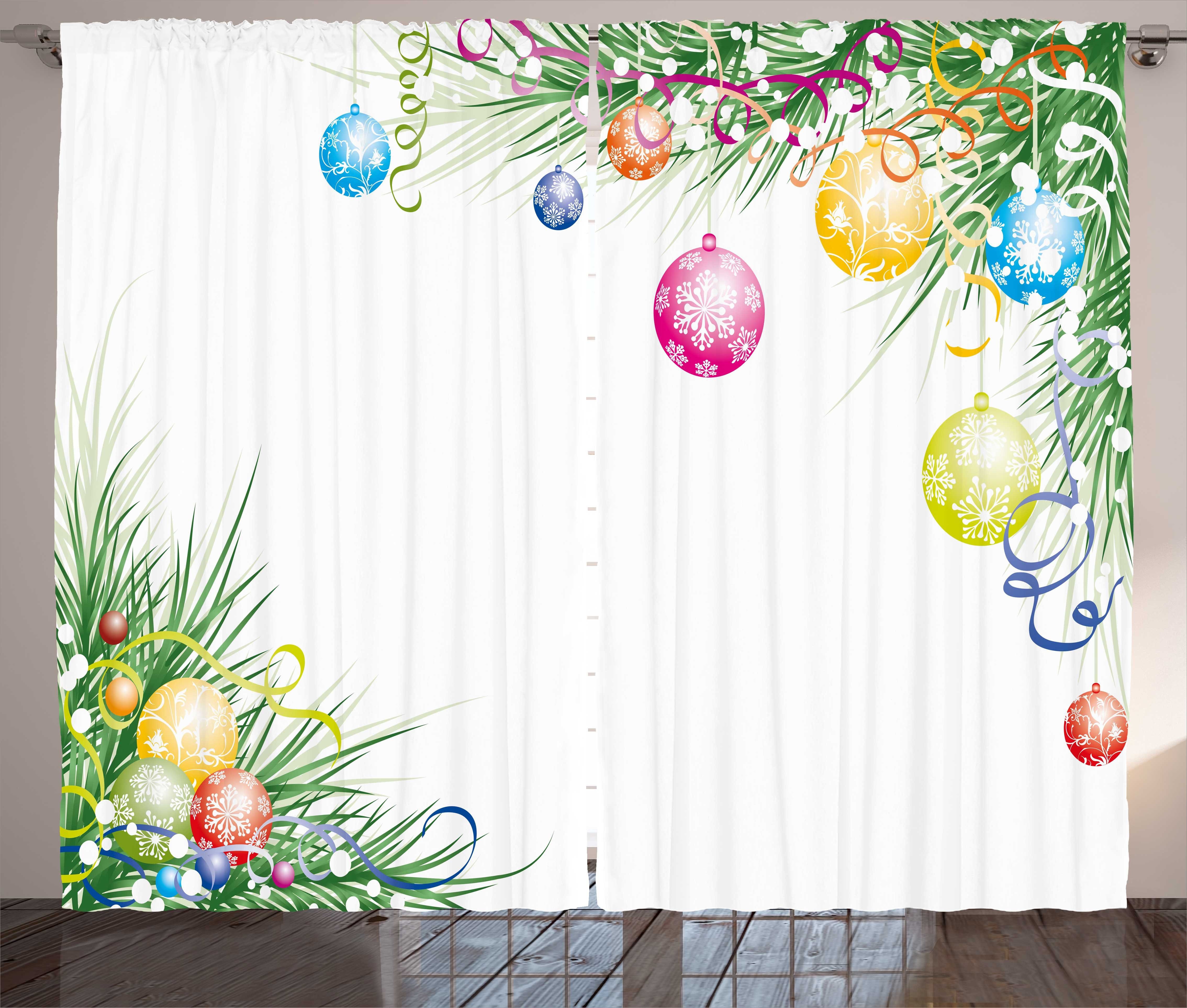 Gardine Schlafzimmer Kräuselband Vorhang mit Schlaufen und Haken, Abakuhaus, Neujahr Bunte Kugeln Theme