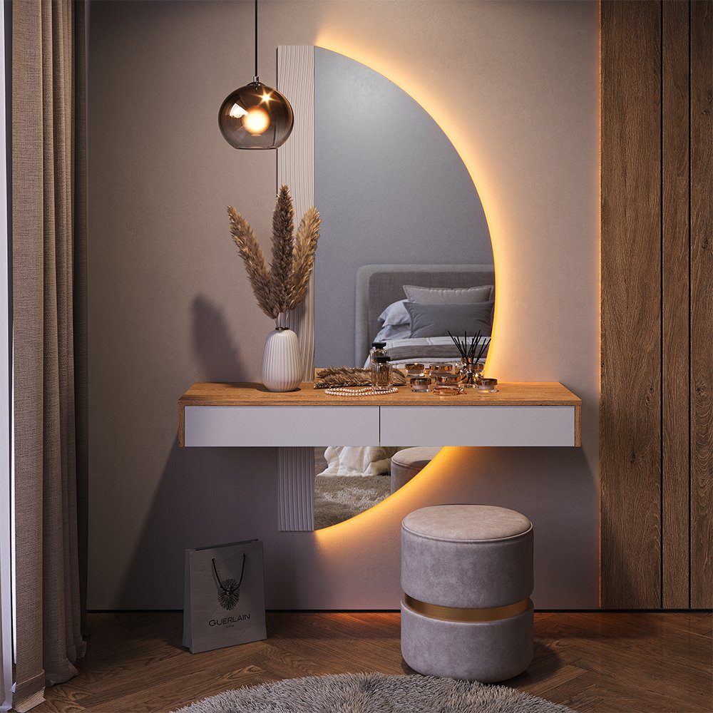 Vicco Schminktisch Melisa, Eiche/Weiß, 120 cm mit LED Beleuchtung
