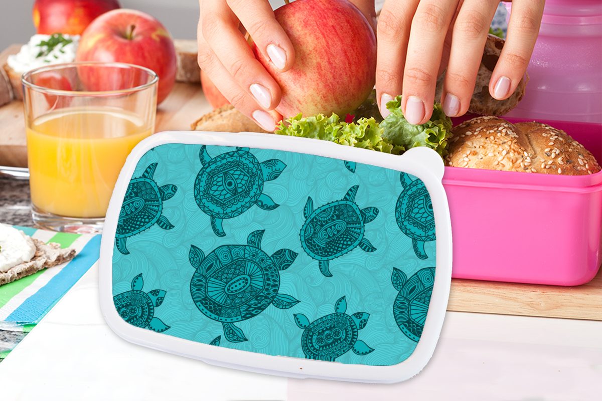 rosa Kunststoff Lunchbox für Snackbox, Schildkröte Brotbox Brotdose Muster (2-tlg), - Erwachsene, Indonesien, - MuchoWow Mädchen, Kinder, Kunststoff,