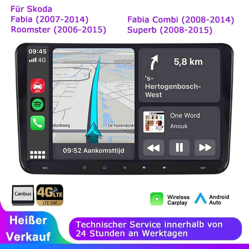 A-Sure 8-Core FM 4G-LTE Für Skoda Fabia Combi Roomster Superb GPS Android 14 Autoradio (Digitalradio (DAB), Bluetooth, DSP, RDS, SWC, Siri, Mirrorlink, Google play, Netflix, Youtube, Calendar, TikTok)