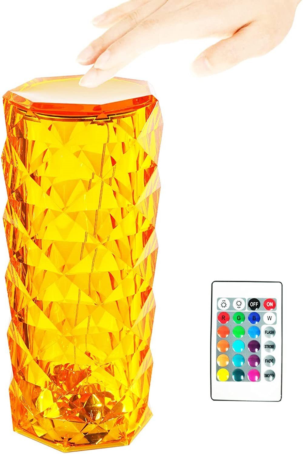 integriert, orange Nachttischlampe 16 Lila-Rot, & Lampe,Touch-Control-Nachttischlampe Kristall Diamant 6 Türkis, LED Nachttischlampe autolock mit Lichtfarbe,warmes usw., Bernstein, fest Gelb, USB-Anschluss, Blau Helligkeitsstufen 16-Farben-Touch-Licht