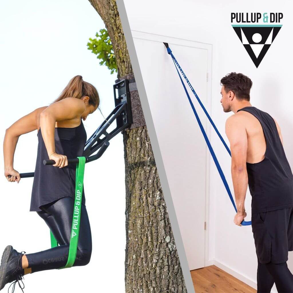 Pullup & Dip Trainingsband Fitnessbänder mit Tasche, Türanker (bei Sets) und Übungsguide