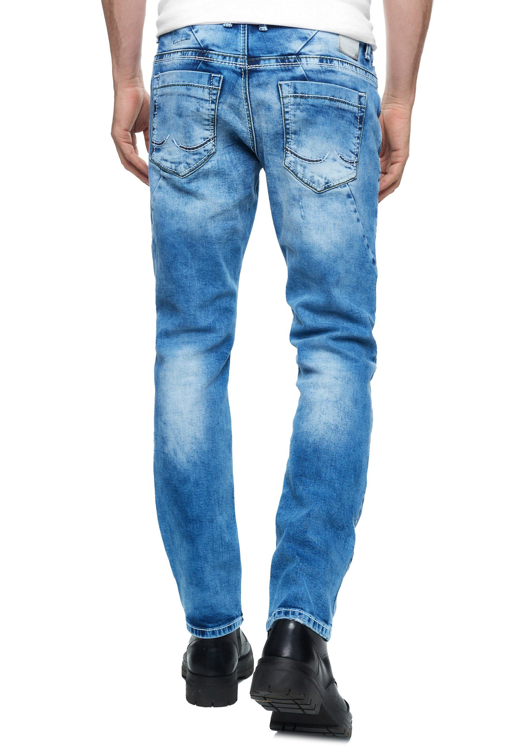 farblich Ziernähten Rusty Neal Straight-Jeans ODAR blau abgesetzten Mit