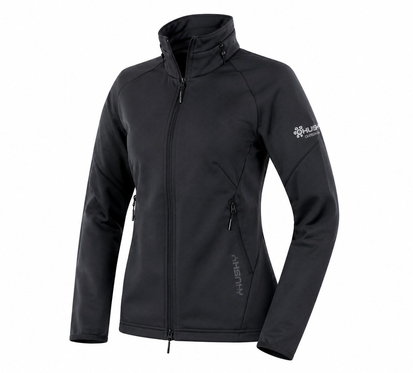 Husky Softshelljacke Sportjacke Damen elastisch schwarz Gr. M Kapuze im Kragen Unifarbe