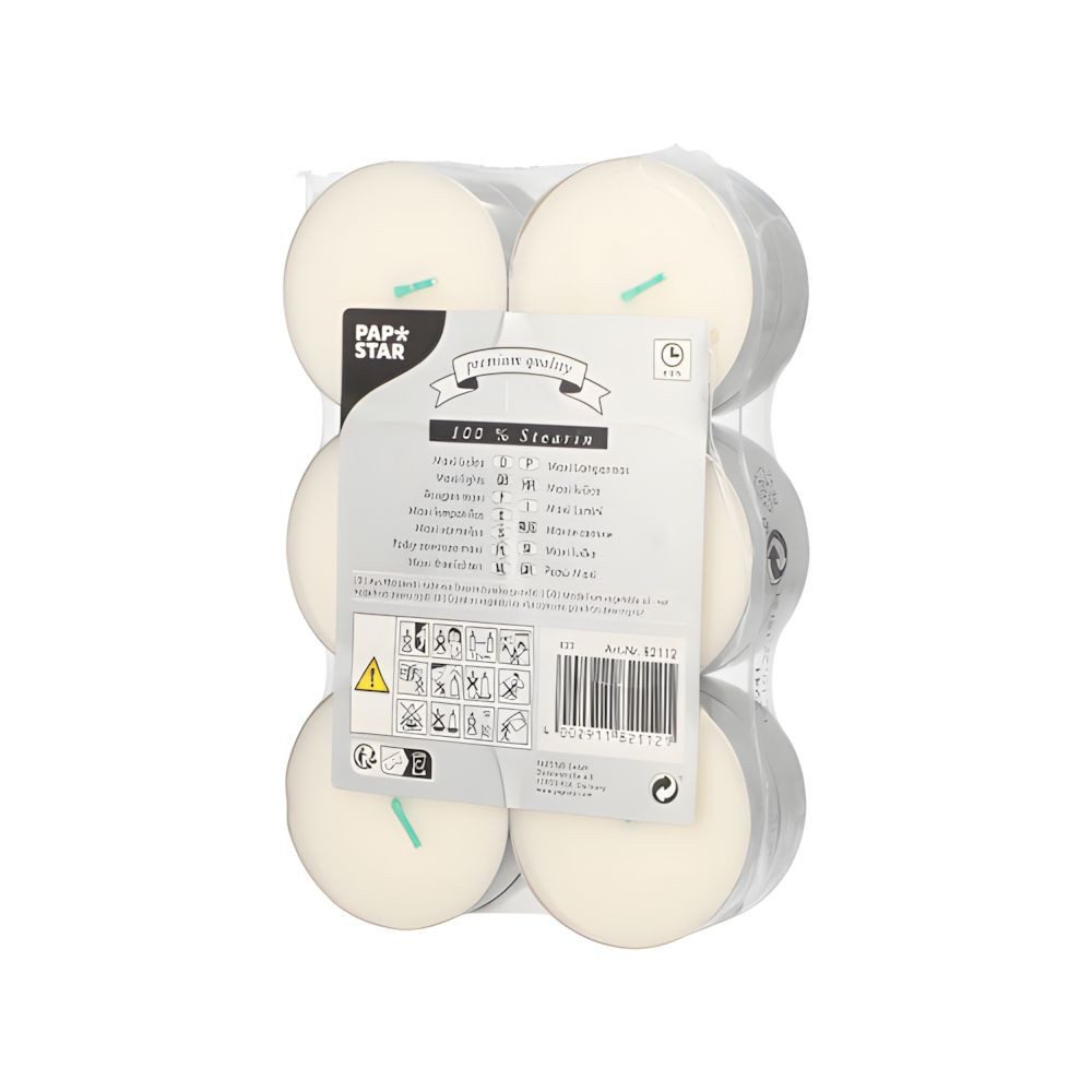 PAPSTAR Teelicht Maxi Lichte Ø 59 mm, 20 mm weiss aus 100 % Stearin 12 Stk