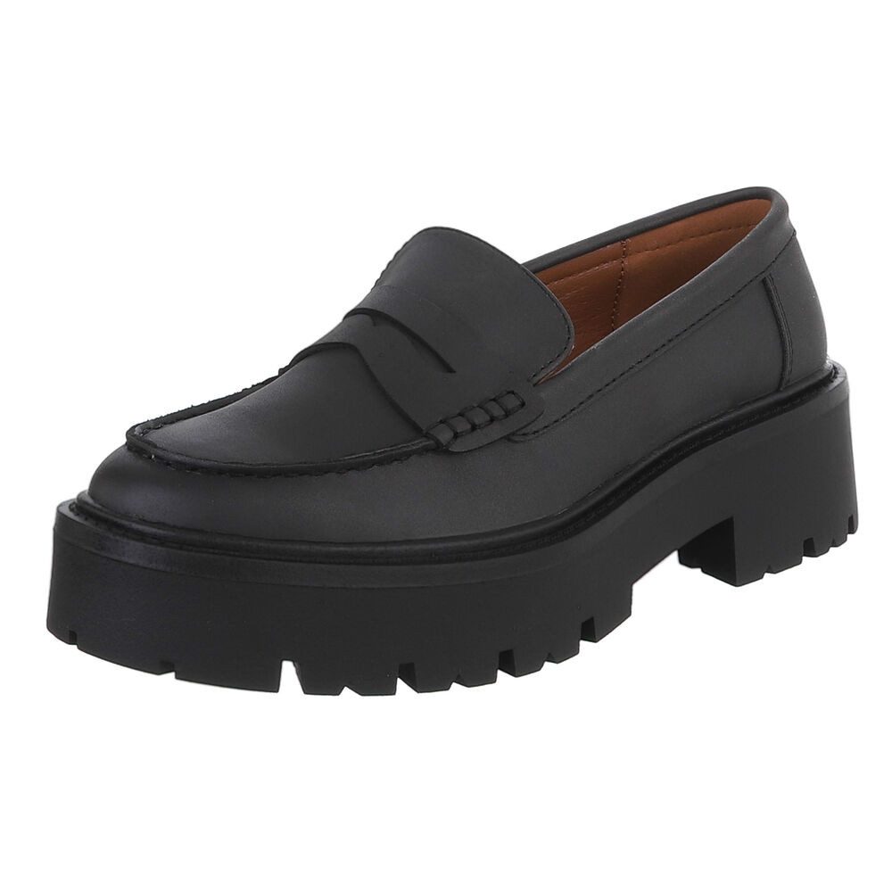 Ital-Design Elegante Plateau-Lederloafers für Damen im Alltag Slipper (91261555) Blockabsatz Mokassins in Schwarz