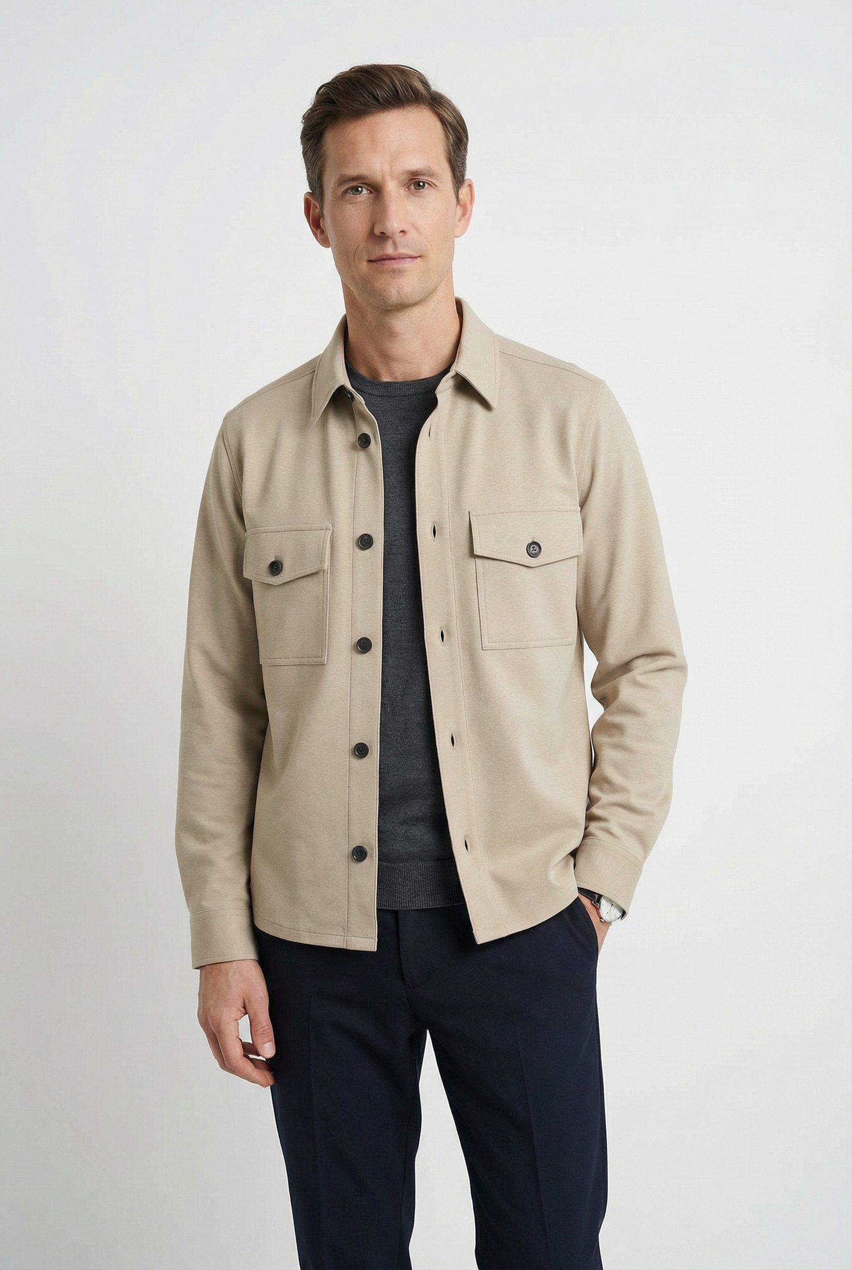 OLYMP Hemdjacke Overshirt, Leinen, Modern Fit, Kentkragen