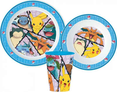 POKÉMON Kindergeschirr-Set Pokémon Pikachu Geschirr Set 3 teilig Teller Schüssel Becher, Kunststoff