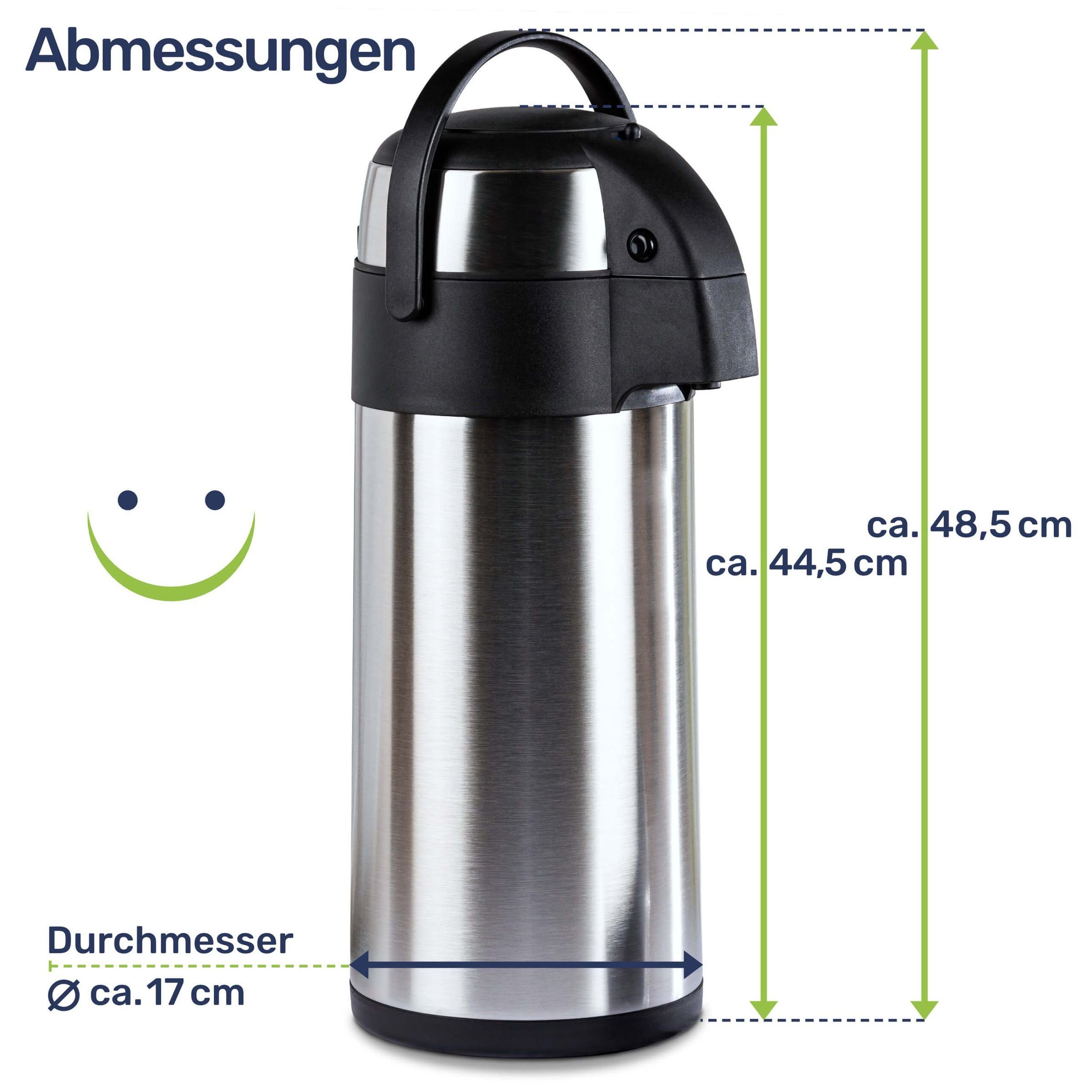 Gravidus Pump-Isolierkanne Edelstahl Airport Pumpkanne, 5 Liter- doppelwandig, auslaufsicher