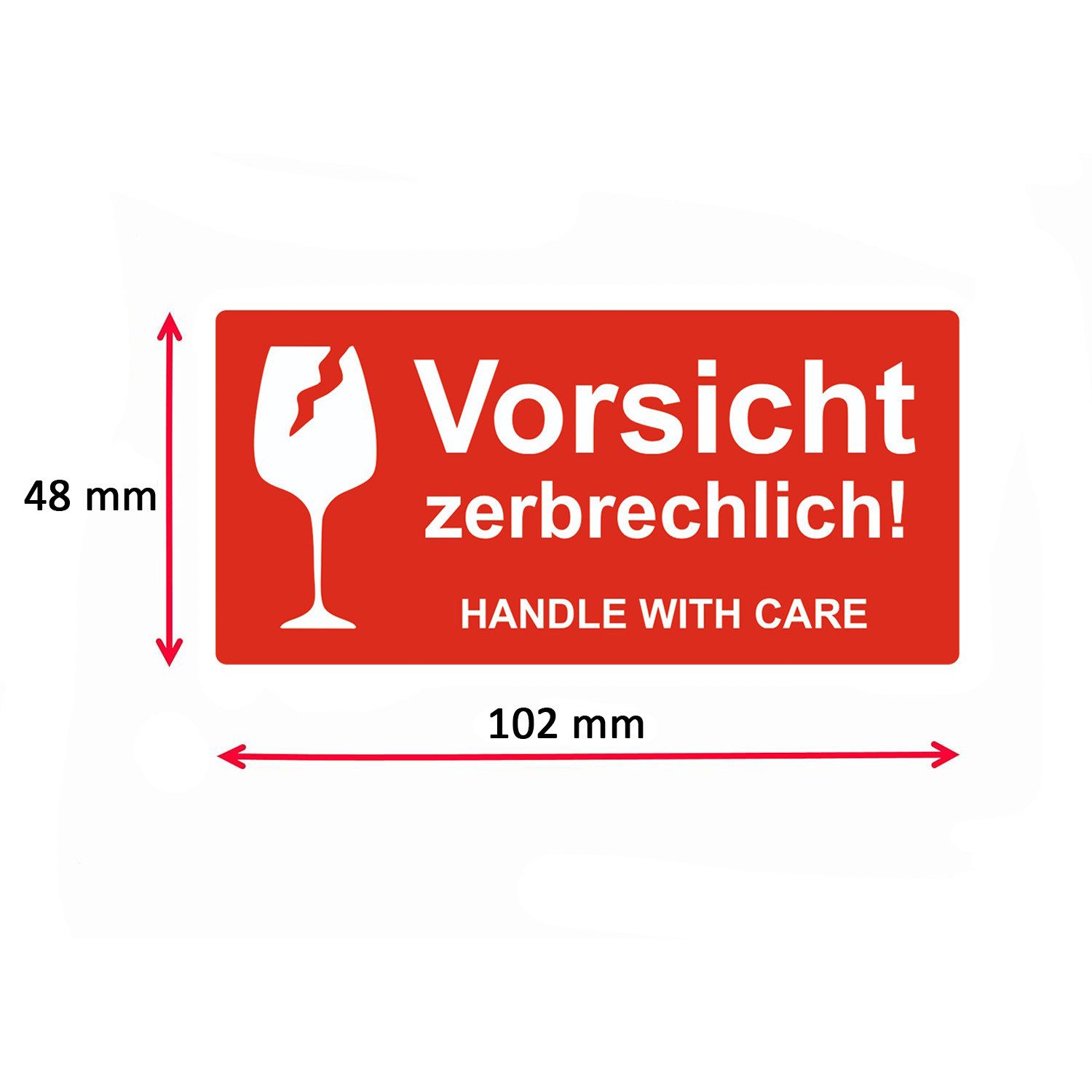 GoodMarkt Etiketten Vorsicht zerbrechliche Aufkleber – 102 x 48 mm Rolle mit 250 Etiketten, Vorsichtig behandeln – leuchtend rote Warnschilder – selbstklebend – Bild 3 von 5