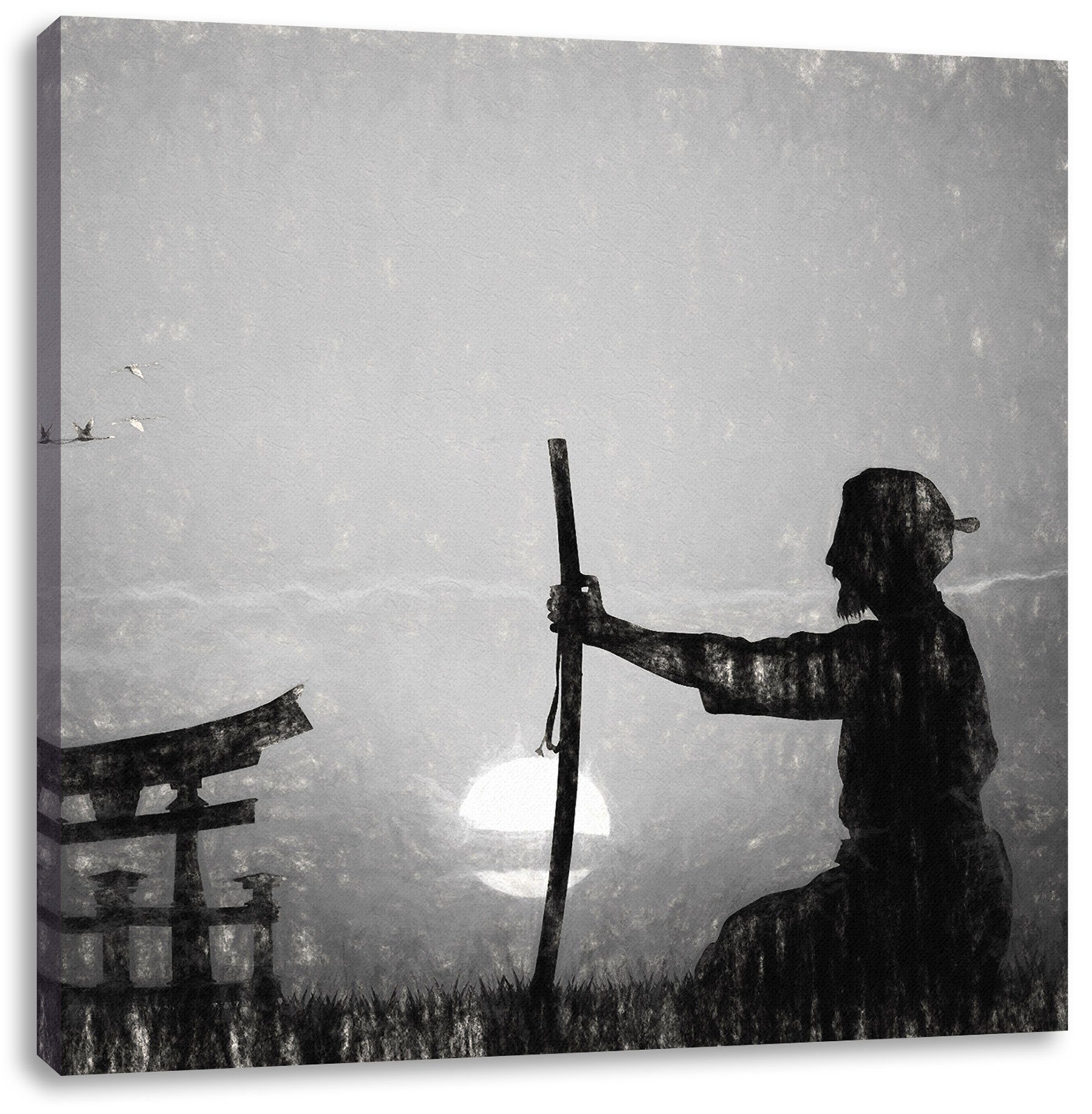 bespannt, Horizont, Pixxprint Leinwandbild (1 Leinwandbild Samurai-Meister Zackenaufhänger Horizont St), inkl. vor vor Samurai-Meister fertig