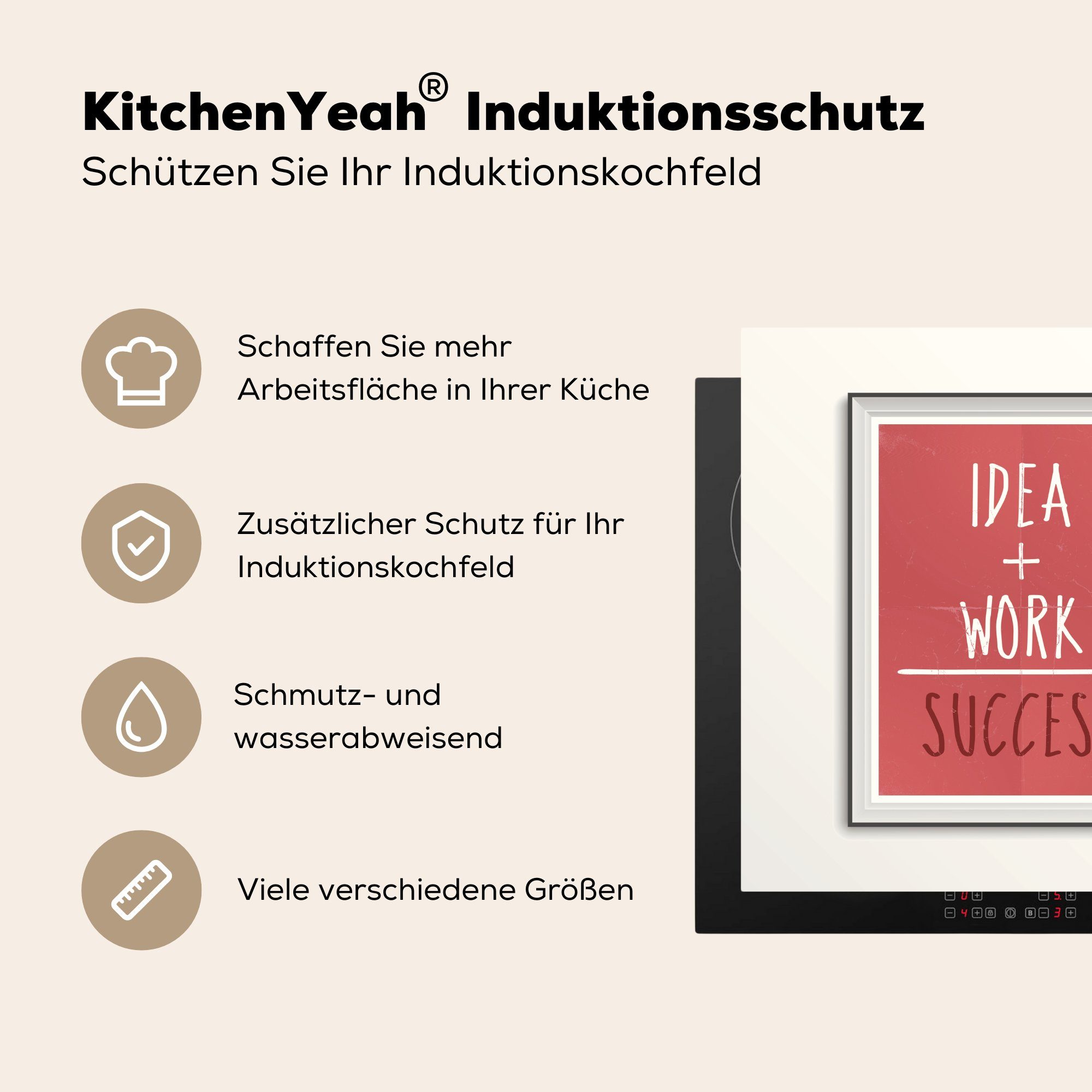 MuchoWow Herdblende-/Abdeckplatte Zitate, Vinyl, cm, Idee Sprichwörter küche Arbeit für Arbeitsplatte (1 Erfolg" = Ceranfeldabdeckung, - 78x78 - + tlg)