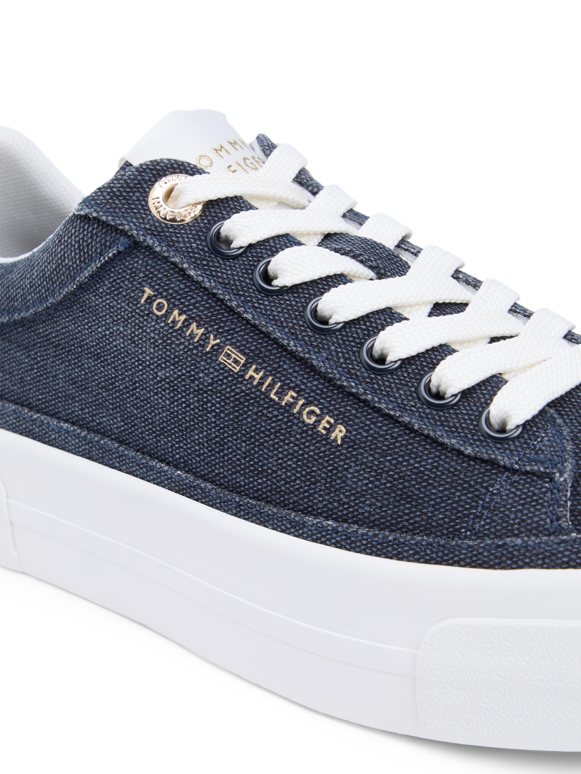 Tommy Hilfiger TH FOXING PLATFORM WASHED CANVAS Plateausneaker Freizeitschuh, Halbschuh, Schnürschuh im angesagten Jeans-Look