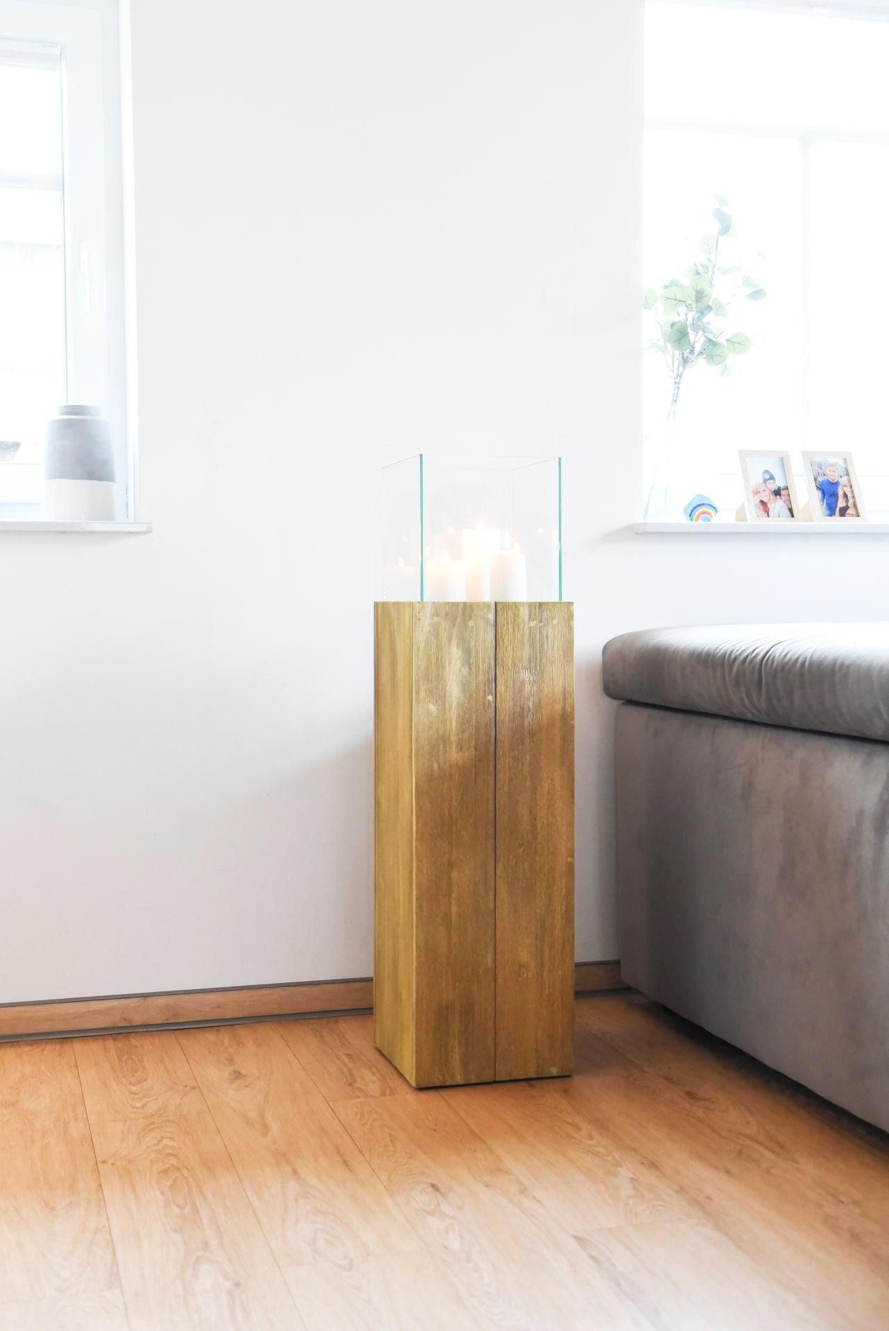 VIVANNO Bodenwindlicht Holz CANDELA Rechteckig - Antikbraun Maserung (1 St), 27x27x80 cm – Bild 2 von 5